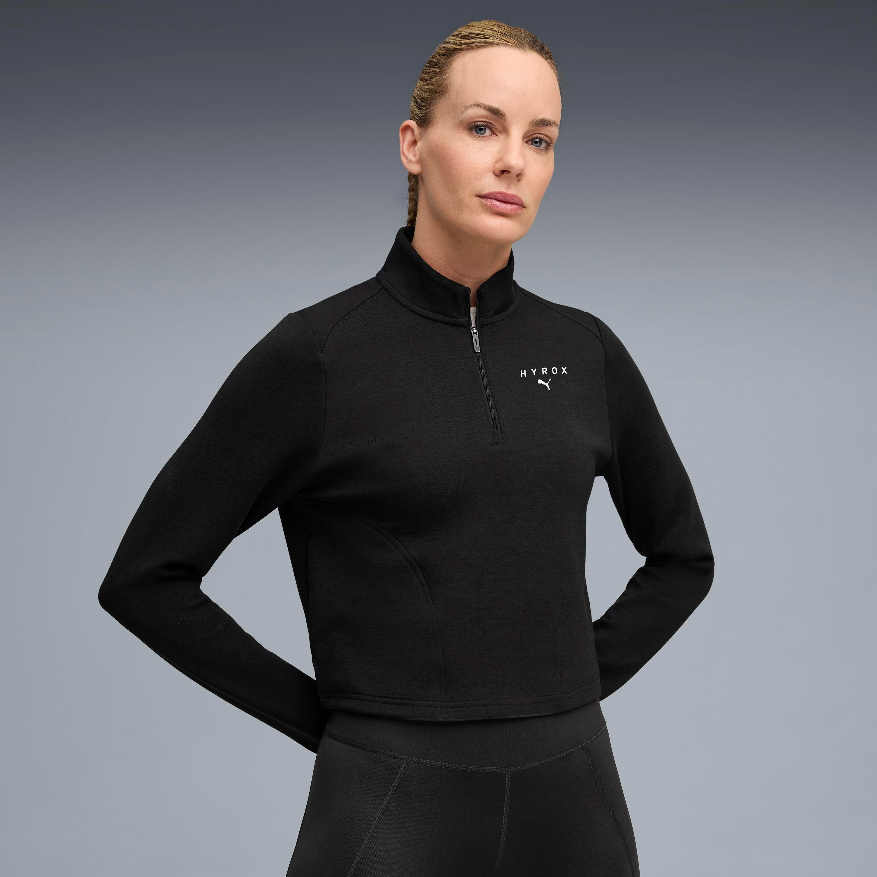 PUMA Kapuzensweatshirt W X HYROX CLOUDSPUN 14 ZIP mit Kapuze, mit angesetztem Bündchen, mit Vier-Wege-Stretch