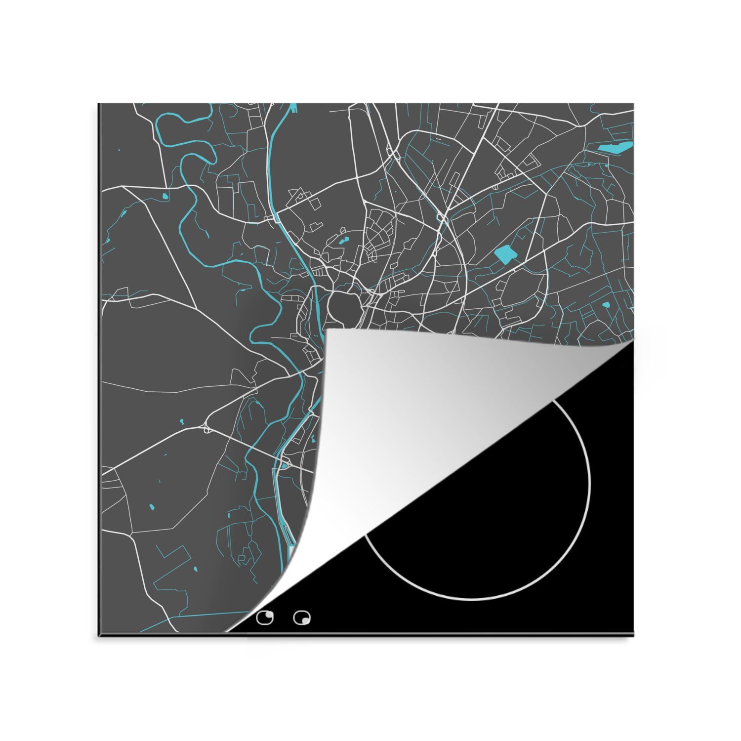 MuchoWow Herdblende-/Abdeckplatte Karte - für Vinyl, - Stadtplan küche Blau Arbeitsplatte - - Ceranfeldabdeckung, Deutschland, (1 78x78 tlg), Lingen cm