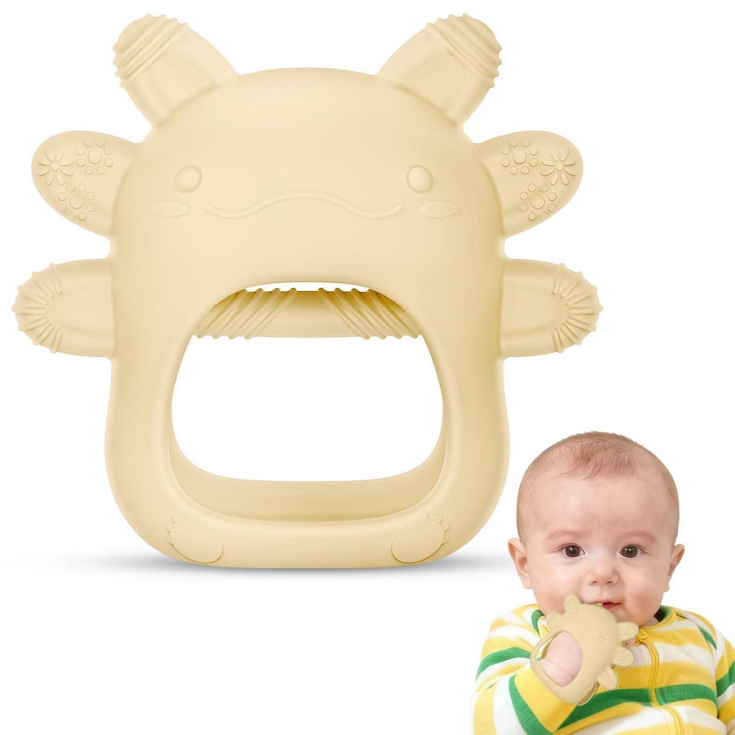 LuxusKollektion Beißring Beißring Baby Silikon BPAfrei Zahnungshilfe Beißhandschuhe Off-White
