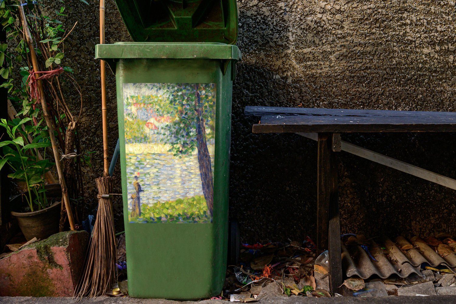 Mülltonne, Abfalbehälter (1 Georges Mülleimer-aufkleber, St), Gemälde Container, Wandsticker Seurat von Sticker, Morgenspaziergang - MuchoWow