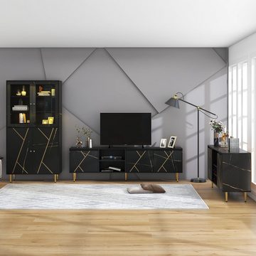 REDOM Sideboard (TV-Schrank für 90-Zoll-Fernseher mit 3 Türen, Großer 200x35x60 cm), modernem Schwarz-Gold-Design