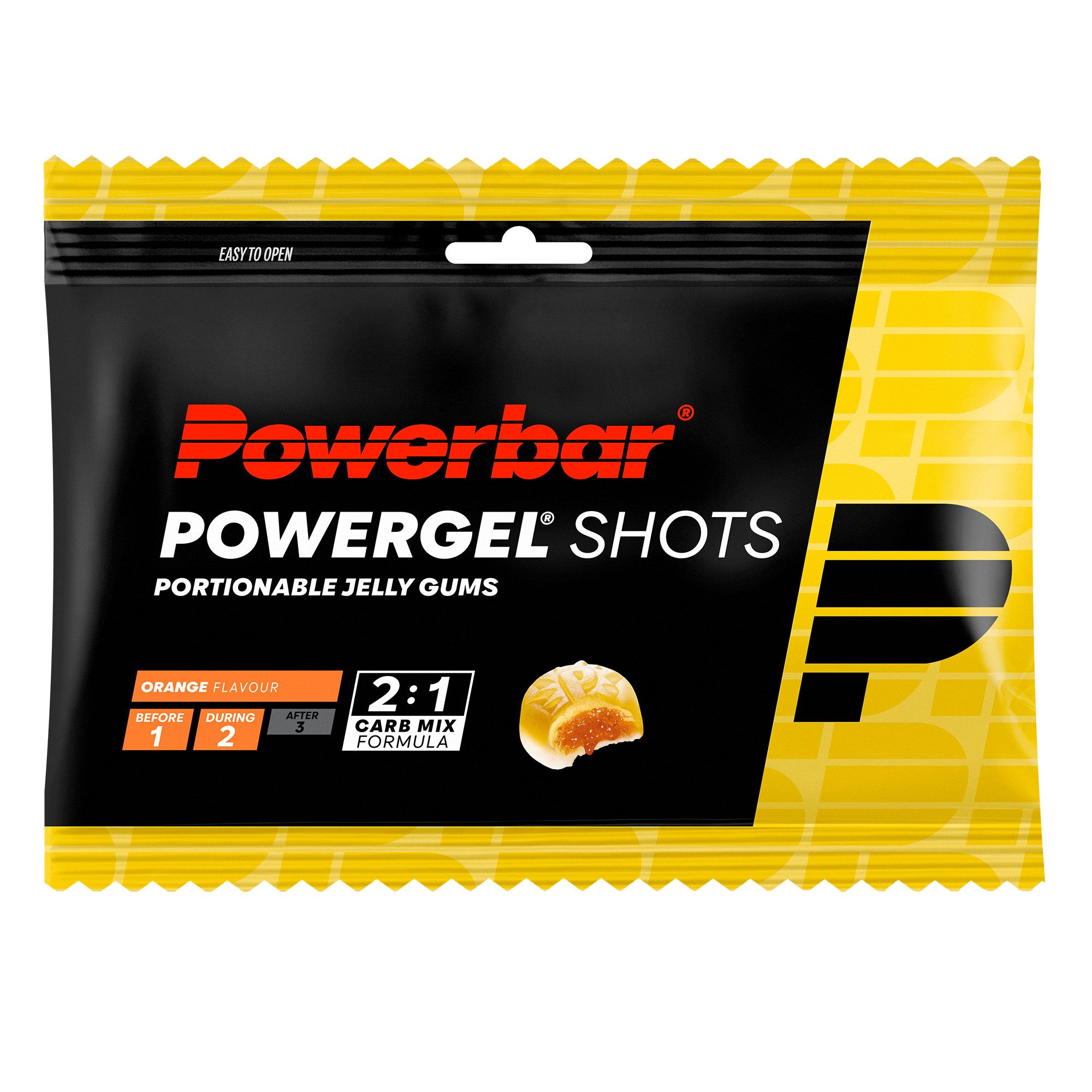 PowerBar PowerGel Shots Orange High Carb Energie Gummis 24x60g koffeinfrei Gummis, 24 er 1440 g, Orange mit Vitamin B6 – Vitamin B6