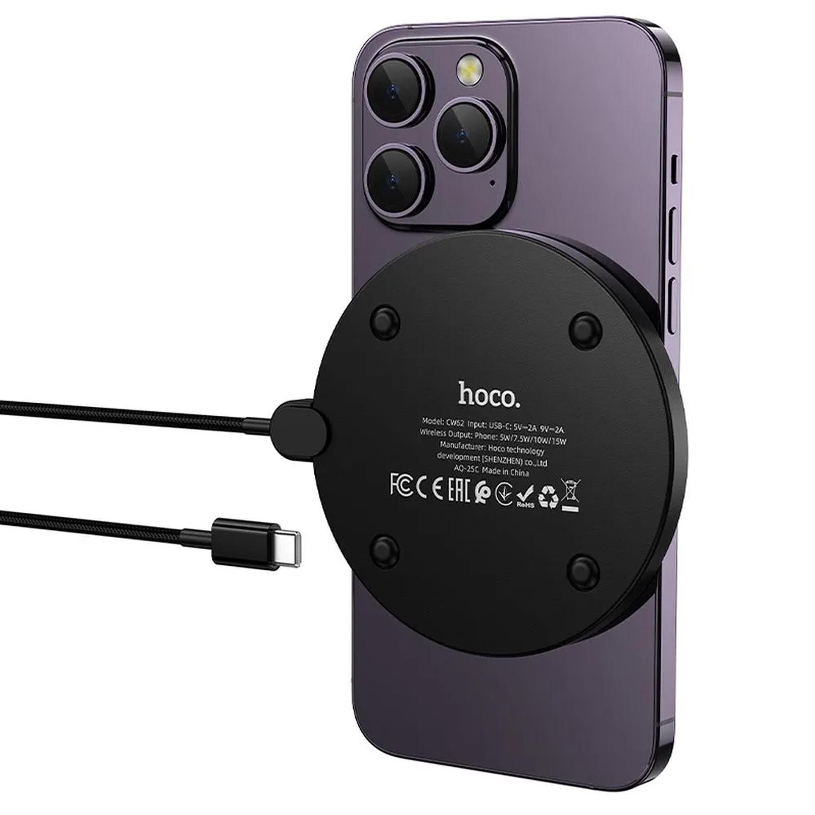 hoco. CW62 Wireless Charger 15W Qi Schnellladegerät Smartphone-Kabel, USB Typ C, (120 cm), LED-Display & USB-C Kabel induktive Ladestation für iPhone & Android – Bild 4 von 5