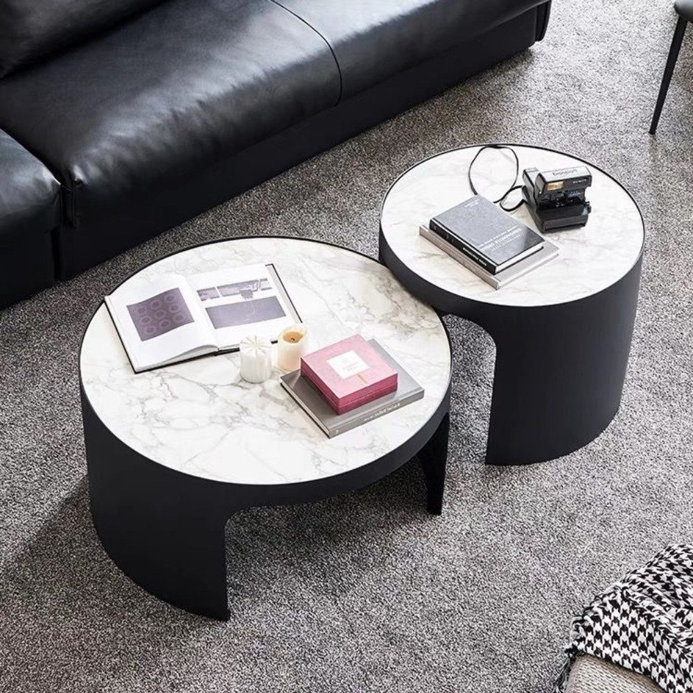 Couchtisch edles Beistelltisch 2er Set Couchtisch mit weißer Marmor Optik 80cm
