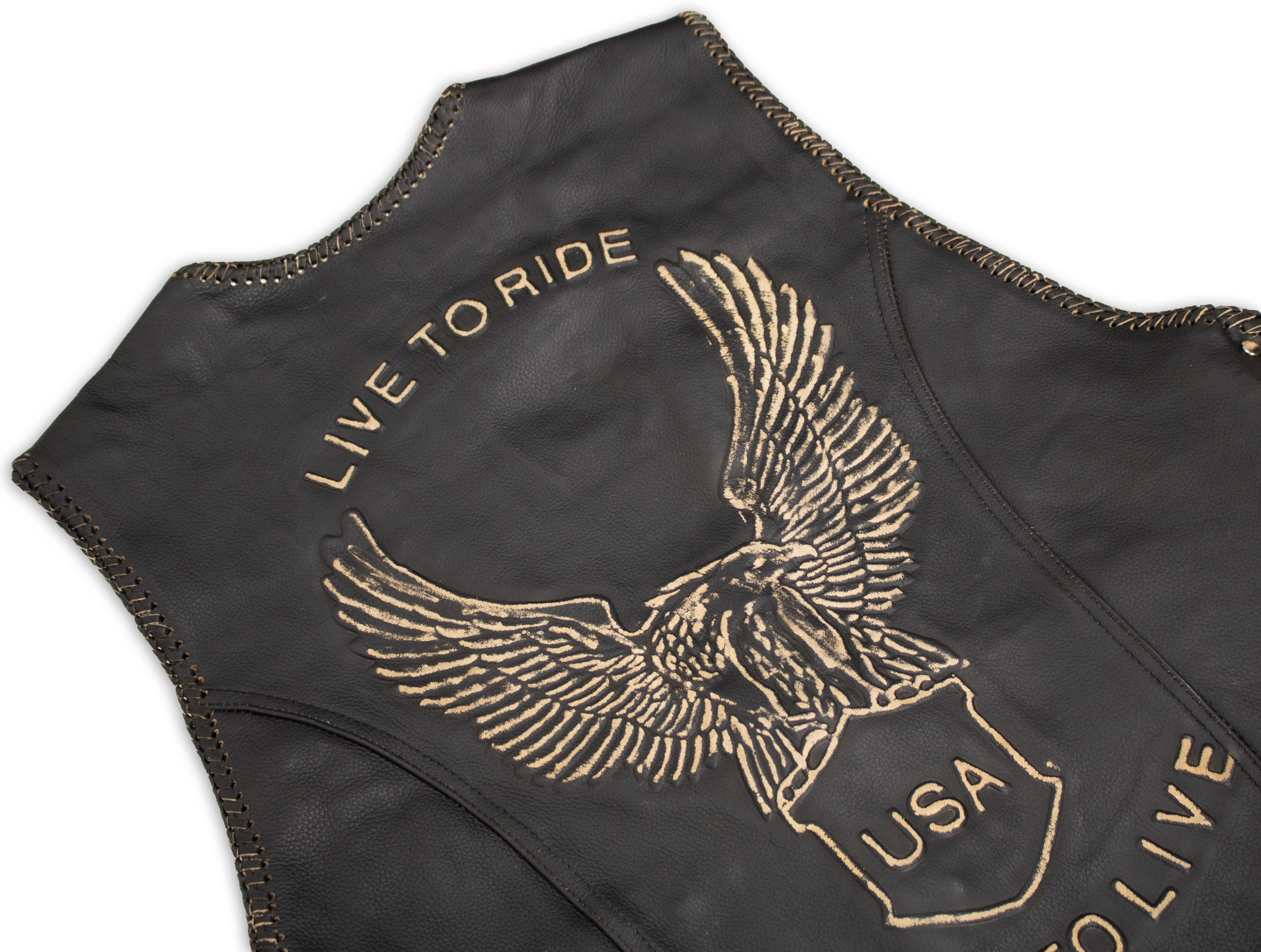 MDM Lederweste Herren Chopper Biker Lederweste Adler Prägung am Rücken