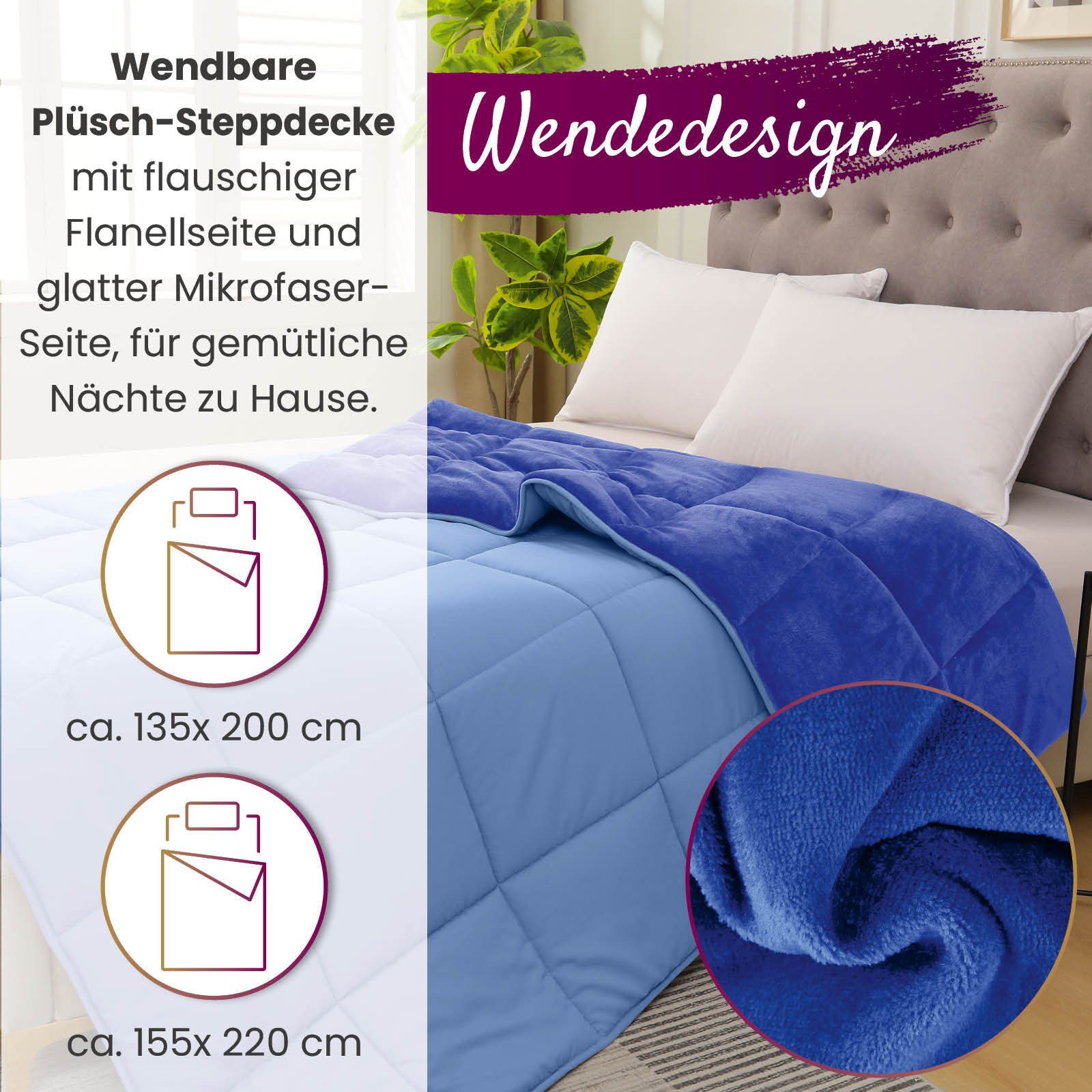 wometo Microfaserbettdecke Steppbett Plüsch, 2 Deckengrößen, günstig online kaufen