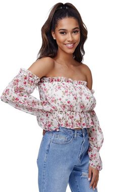 Rayshyne Carmenbluse RS-02 (mit floralem Print Schulterfreies Crop Top in Einheitsgröße)