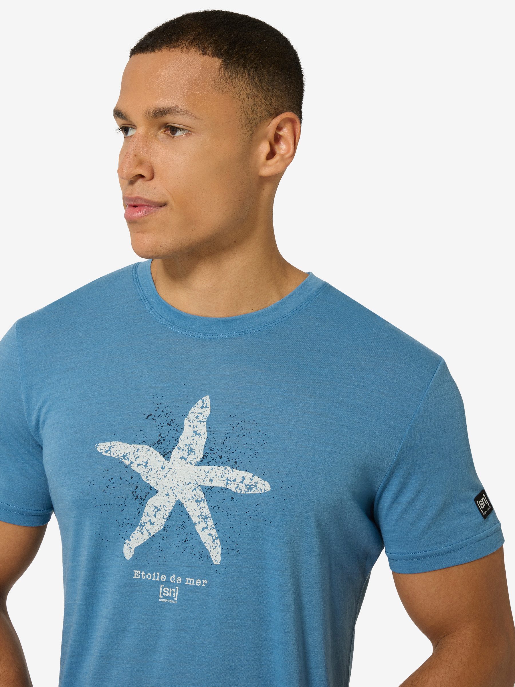 SUPER.NATURAL T-Shirt für Herren,Merino M SEA STAR TEE mit Tier-Motiv, atmungsaktiv