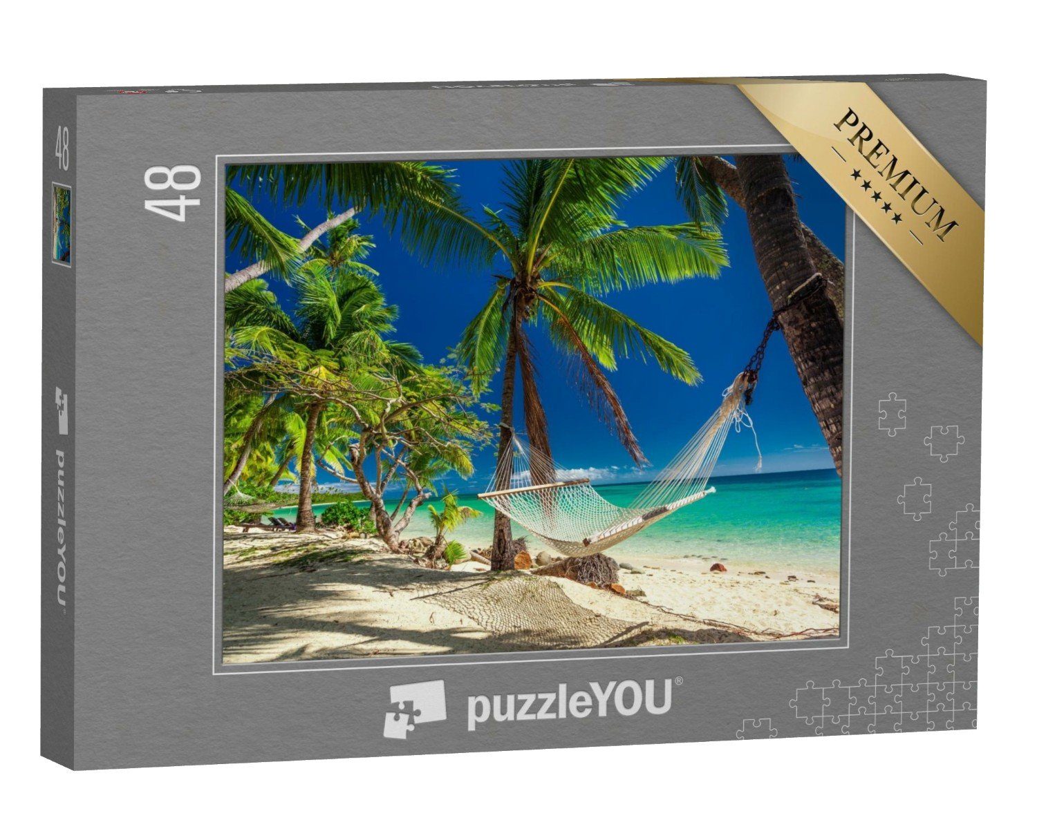 puzzleYOU Puzzle Hängematte unter tropischen Palmen, Fidschi-Inseln, 48 Puzzleteile, puzzleYOU-Kollektionen 48 Teile, 100 Teile, 500 Teile, 200 Teile