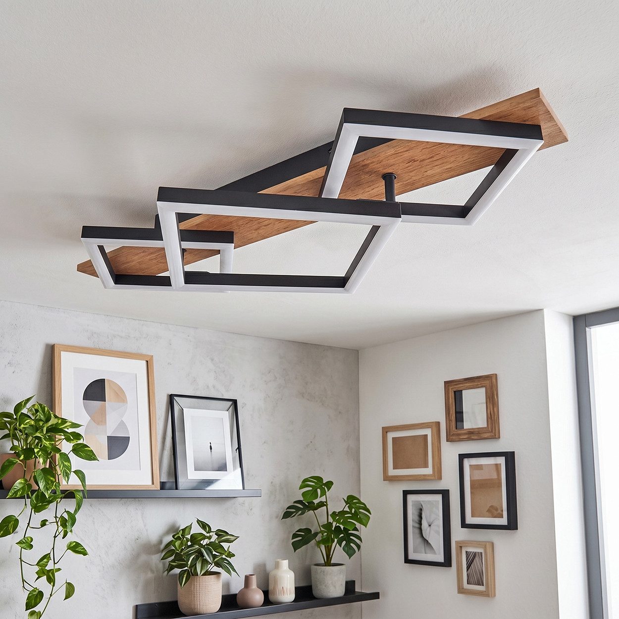 hofstein Deckenleuchte Deckenlampe aus Metall/MDF/Kunststoff in Schwarz/Holzoptik/Weiß, LED fest integriert, 3000 Kelvin, 3-flammig, 24 Watt, 2670 Lumen, 3000 Kelvin
