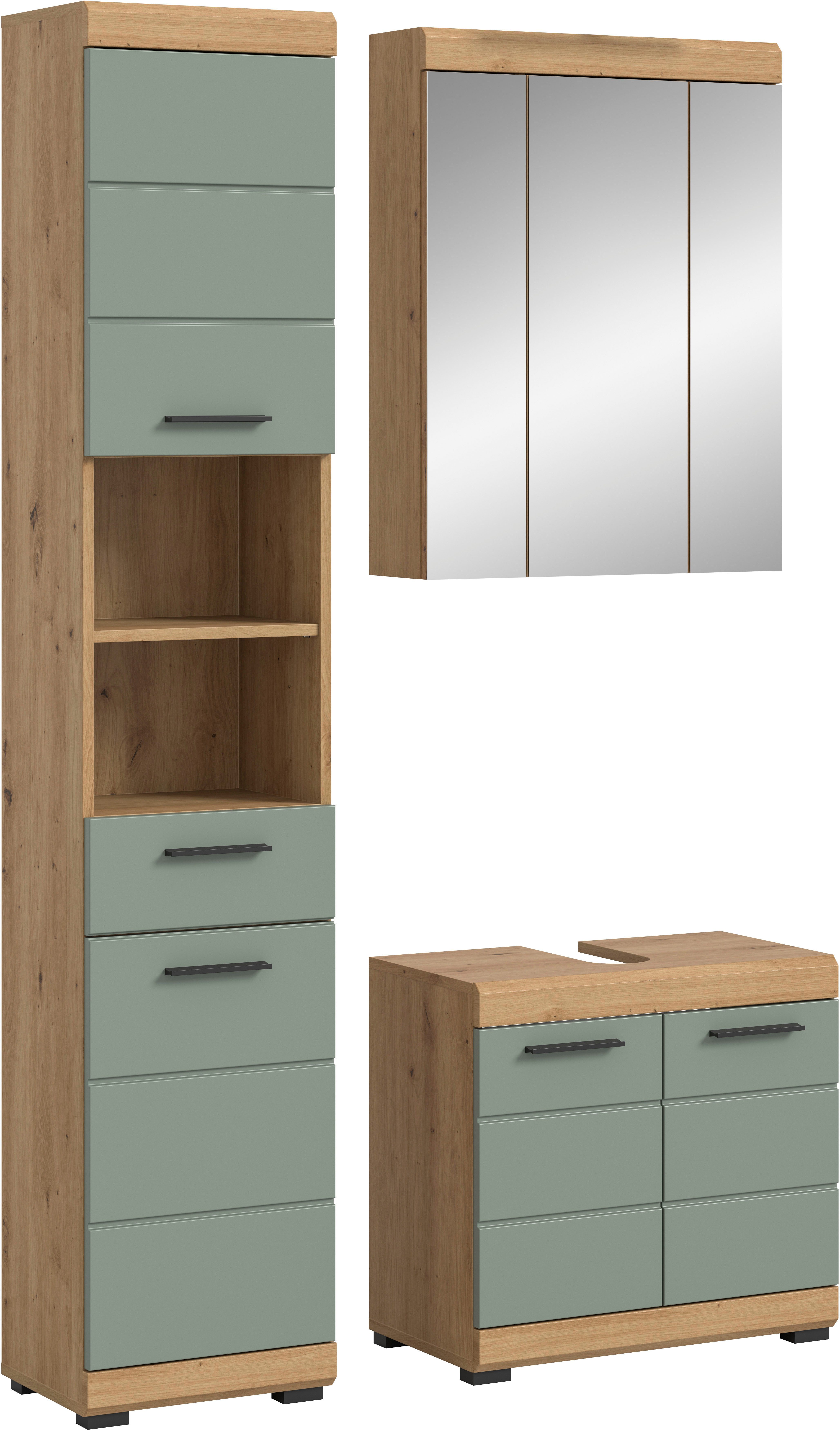 welltime Badmöbel-Set SIENA, 3 teilig, bestehend aus:, (Set, 3-St., TOPSELLER), Hochschrank, Waschbeckenunterschrank, Spiegelschrank