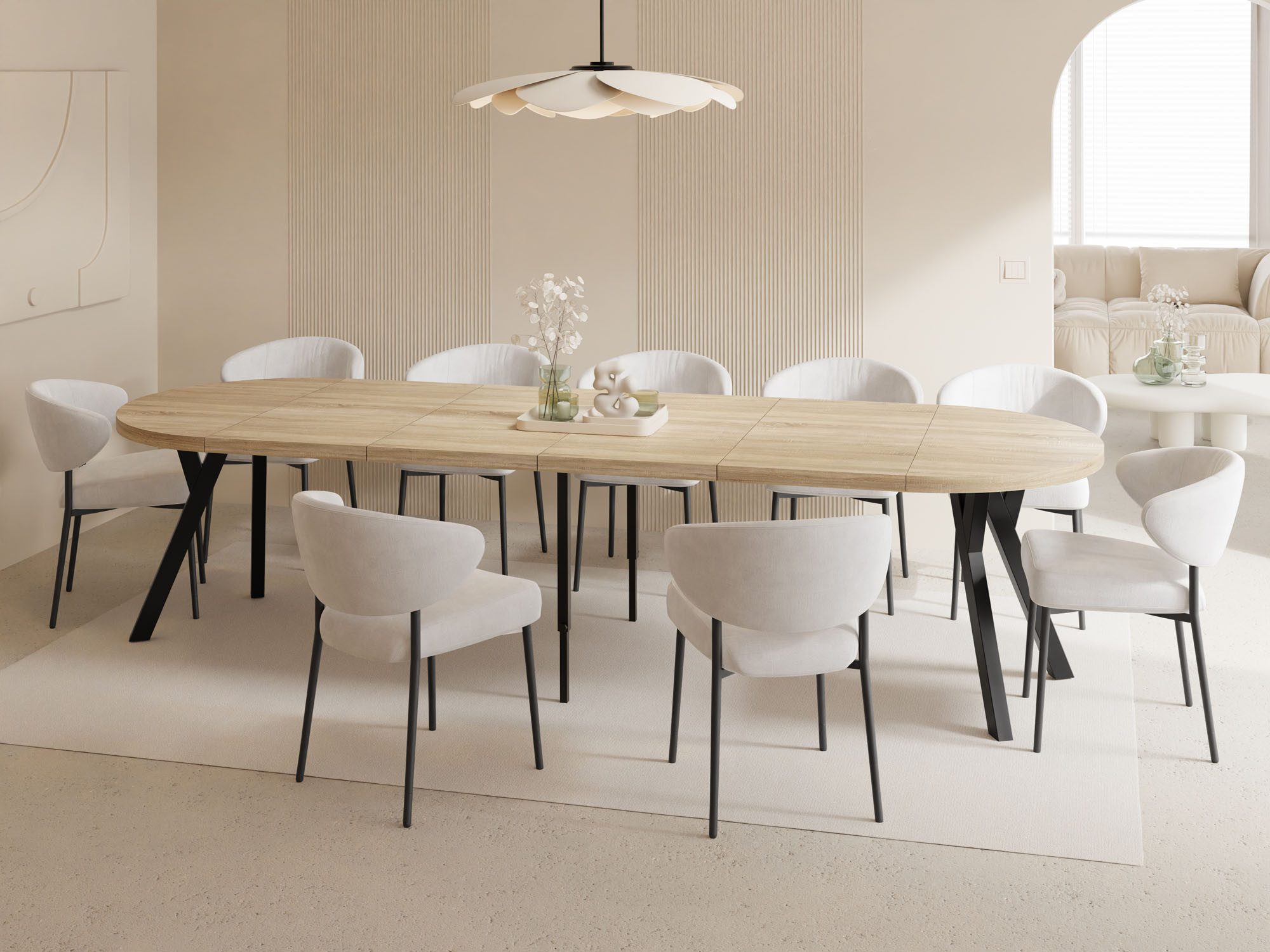 WFL GROUP Esstisch Twixy ausziehbar rund industrial mit schwarzen Holzbeine günstig online kaufen