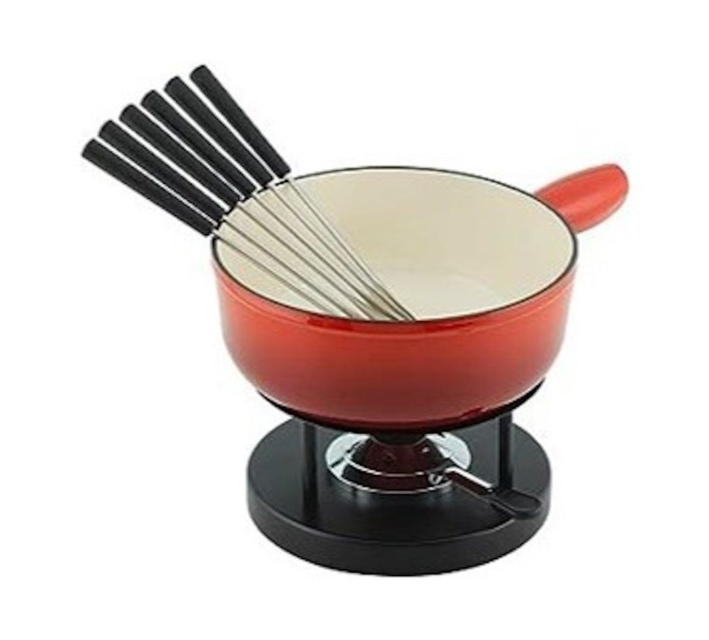 KUHN RIKON Fonduetopf KUHN RIKON Caquelon Fondue Set 8-tlg. Induktion Eisenguss Ø 20 cm rot