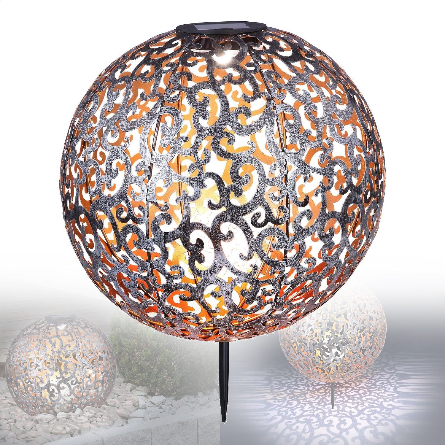 bmf-versand LED Solarleuchte Solarleuchte Garten Kugel 28 cm Silber Solarla günstig online kaufen