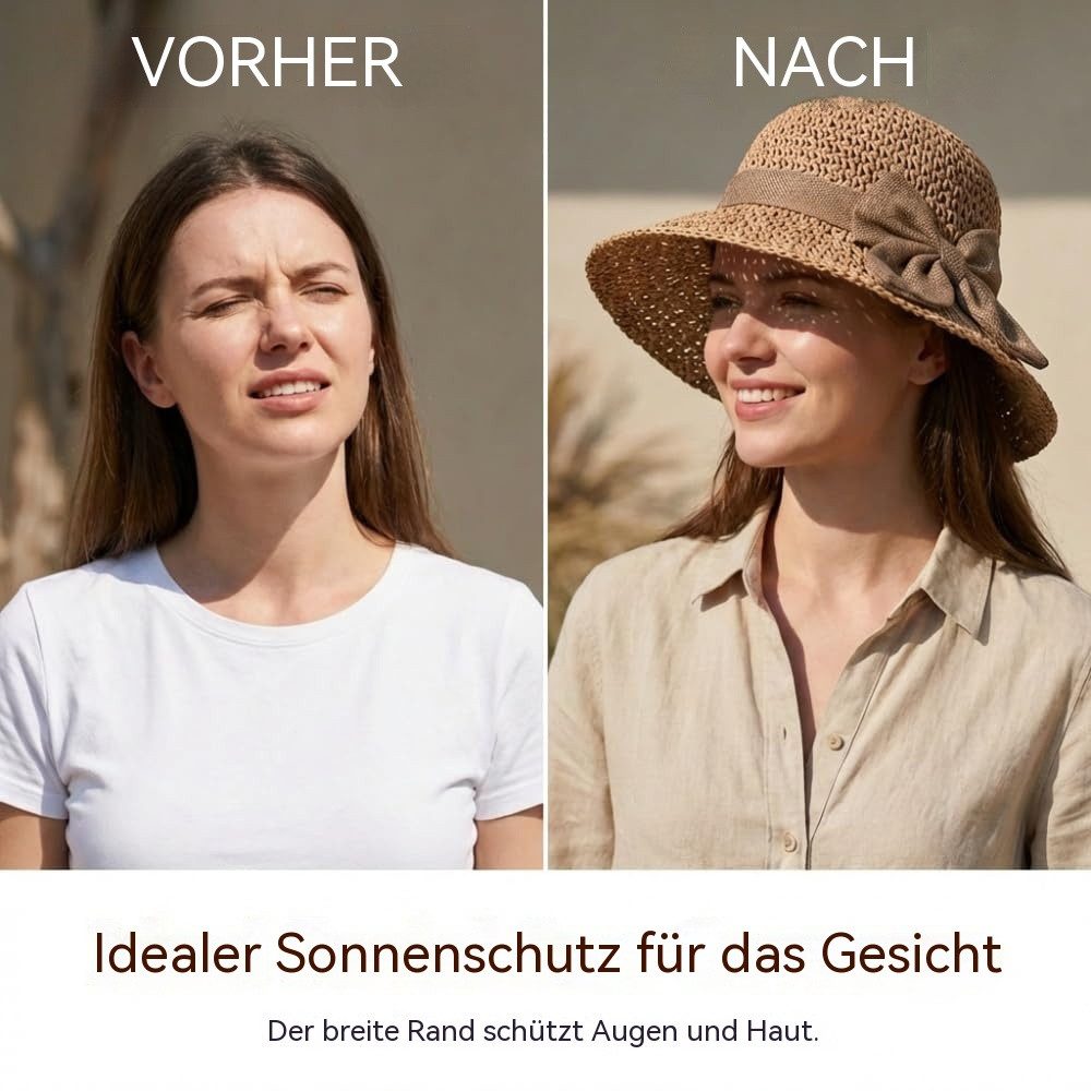 nsihing Strohhut Sonnenhut Sommerhut Strandhut Straw hat, Damen faltbar, Einheitgröße Mit Bogen,Damen-Strandhut, Reisehut für den Sommerurlaub – Bild 4 von 5