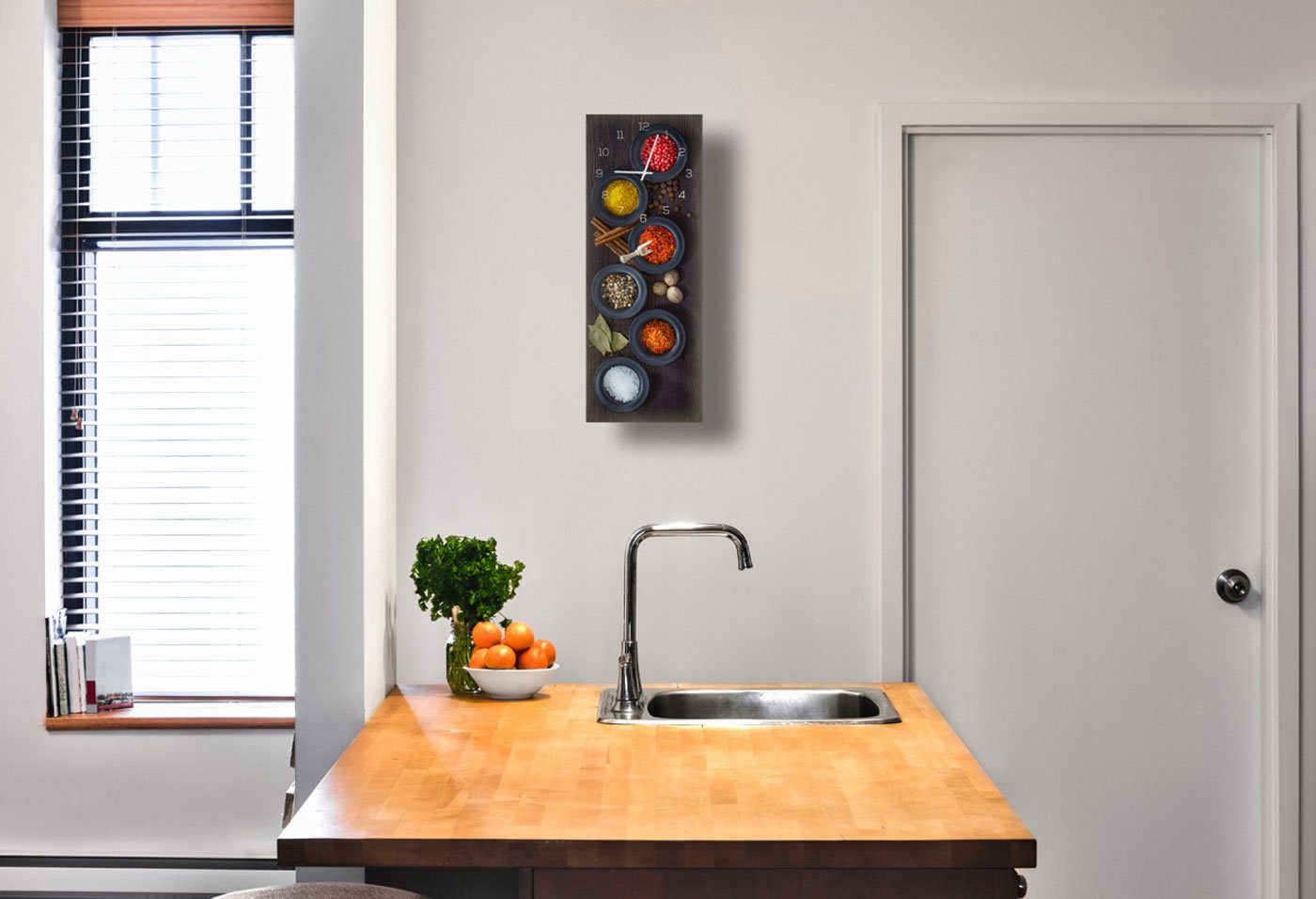 Levandeo® Wanduhr (Wanduhr Glas 20x60cm Glasuhr Uhr Glasbild Gewürze Küche günstig online kaufen