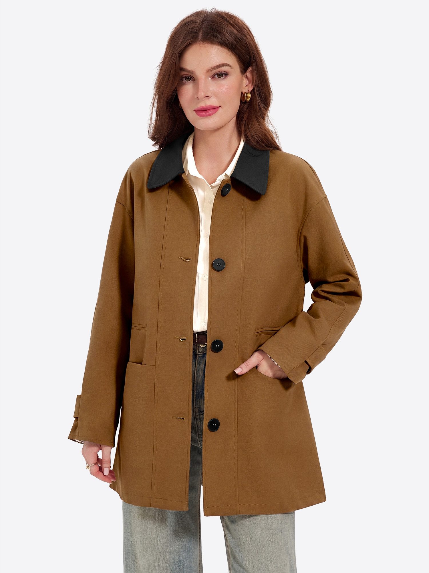 Imily Bela Hemdjacke Damen Übergangsjacke mit Kontrastkragen (Packung, 1-St., 1per-Pack) mit Knöpfe