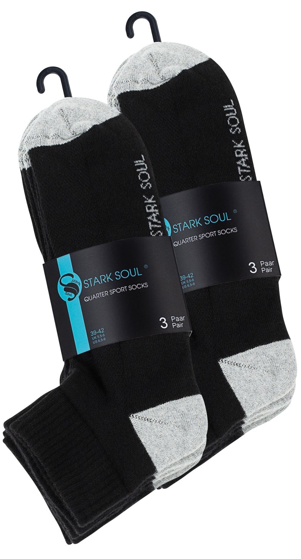 Stark Soul® Sportsocken Quarter Socken-Sportsocken und Frotteesole Paar Mesh-Strick Schwarz-Grau 6 mit