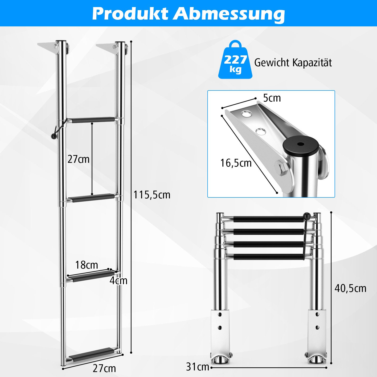 COSTWAY Poolleiter 4 stufig, 40,5-115,5cm verstellbar, bis 227kg, klappbar