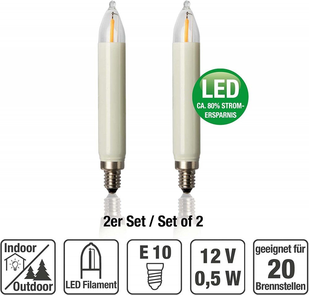 Hellum LED-Leuchtmittel 2 x LED-Schaftkerze 0,5W 12V Filament E10