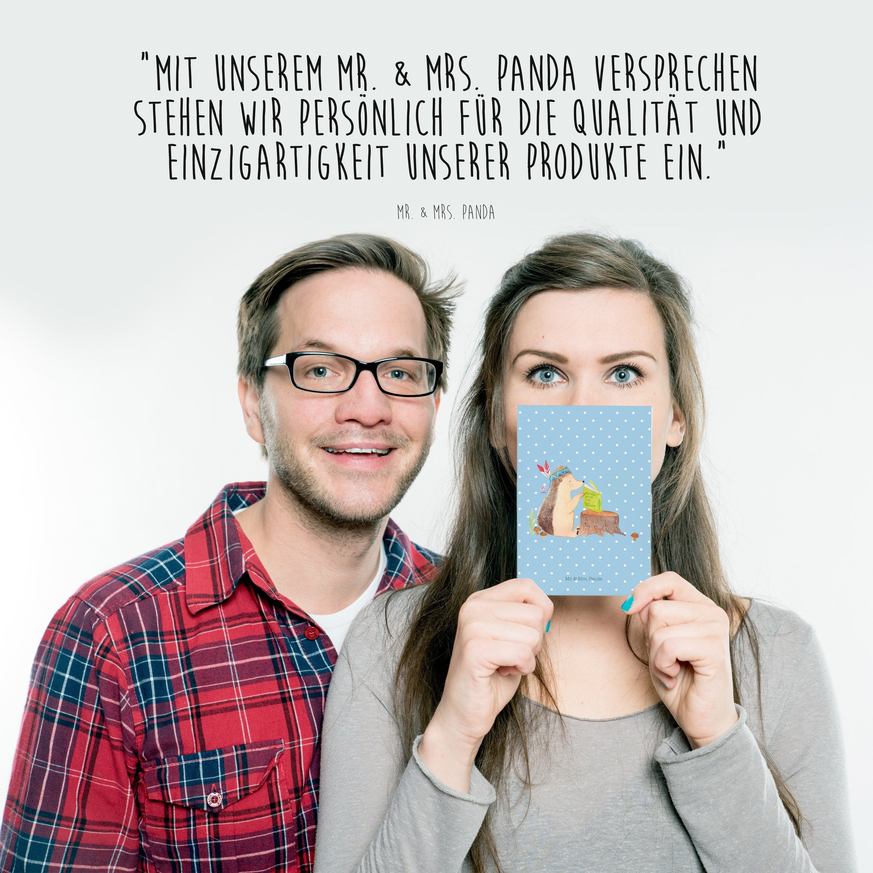 Mr. & Blau Mrs. Pastell Postkarte - Federkopfschmuck - Igel Panda Gesch Geschenk, Einladung, mit