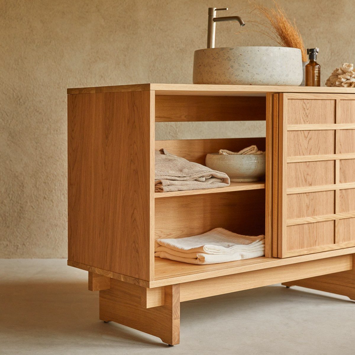 Tikamoon Waschtisch Waschtischunterschrank Miu aus Eiche 115 cm