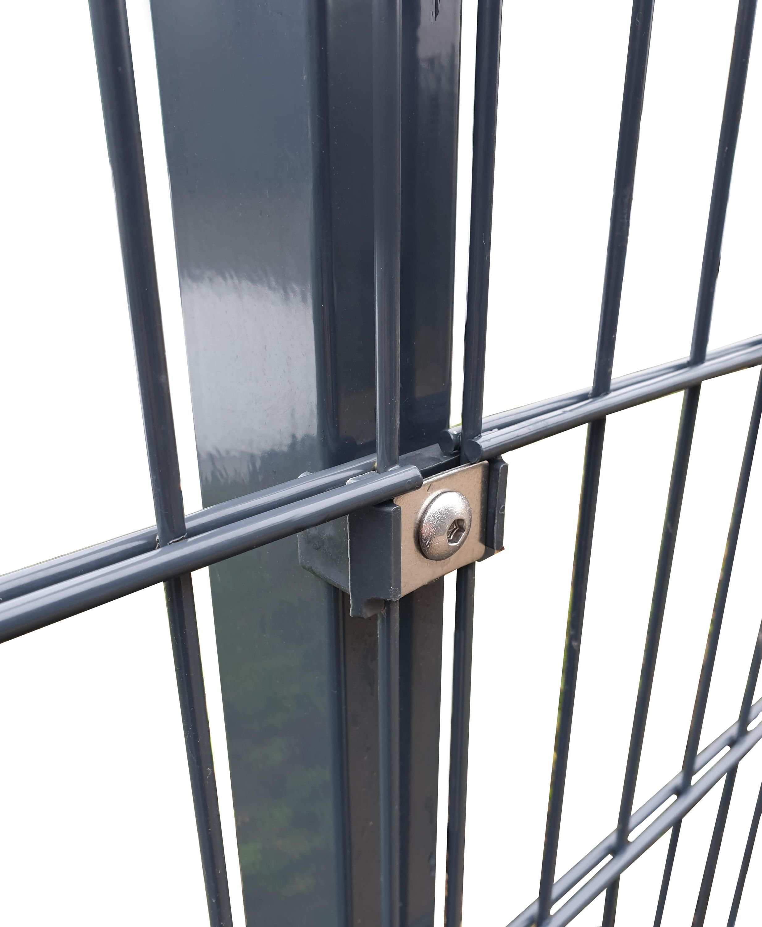 Fischer und Adamek Gartenzaun Doppelstabmattenzaun mit Klemmplättchen Anthrazit, (830 mm, 2,5 m), Komplett Set – Bild 4 von 5