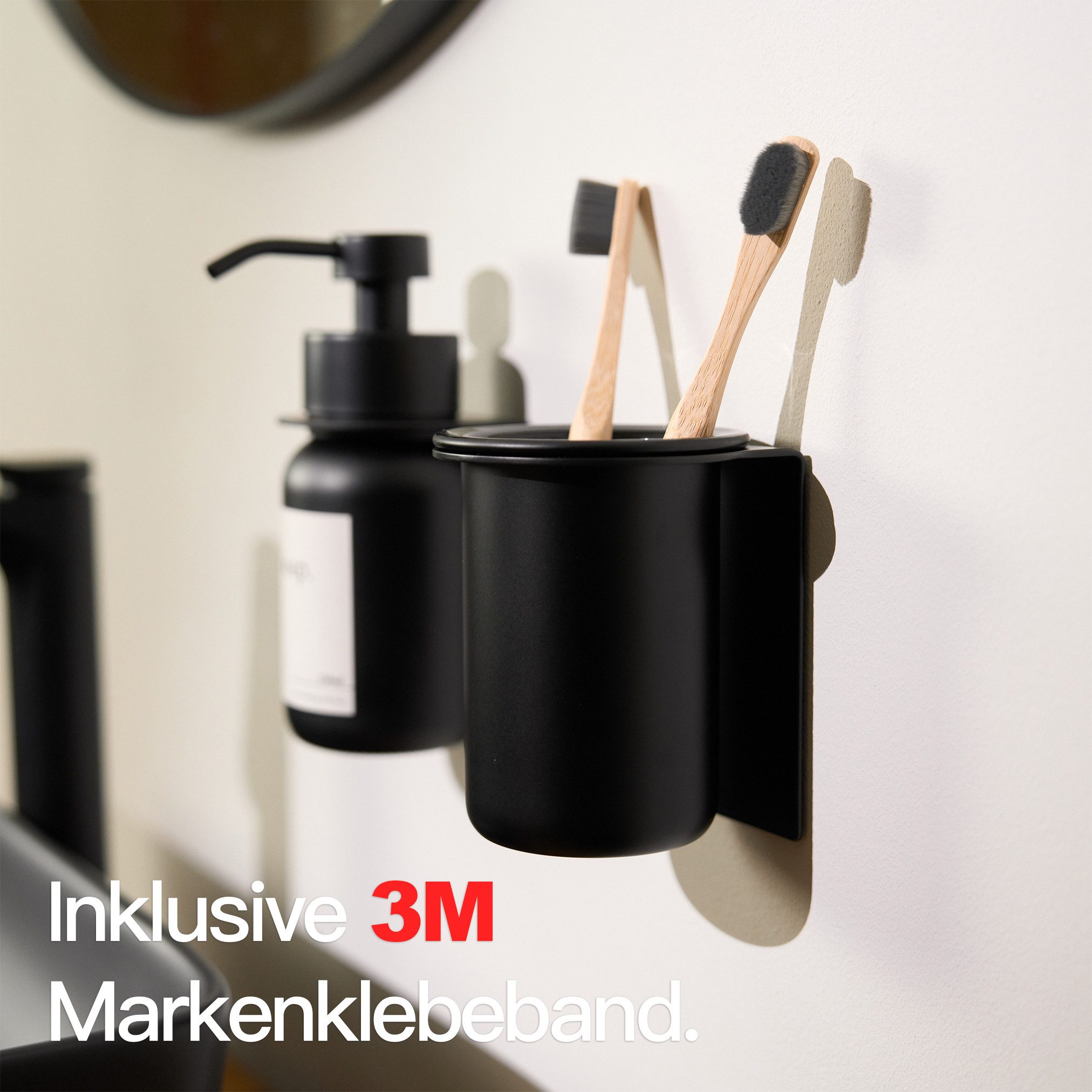 Designfabrik Hamburg Zahnbürstenhalter Glas Wandmontage ohne Bohren, pulverbeschichtet, Glas – Bild 3 von 5