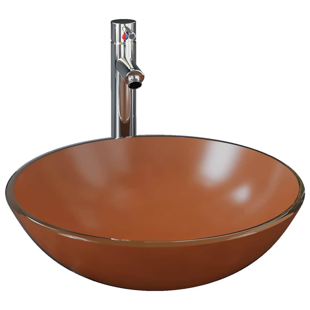 vidaXL Waschbecken Badezimmer Waschbecken mit Wasserhahn und Ablaufgarnitur Braun