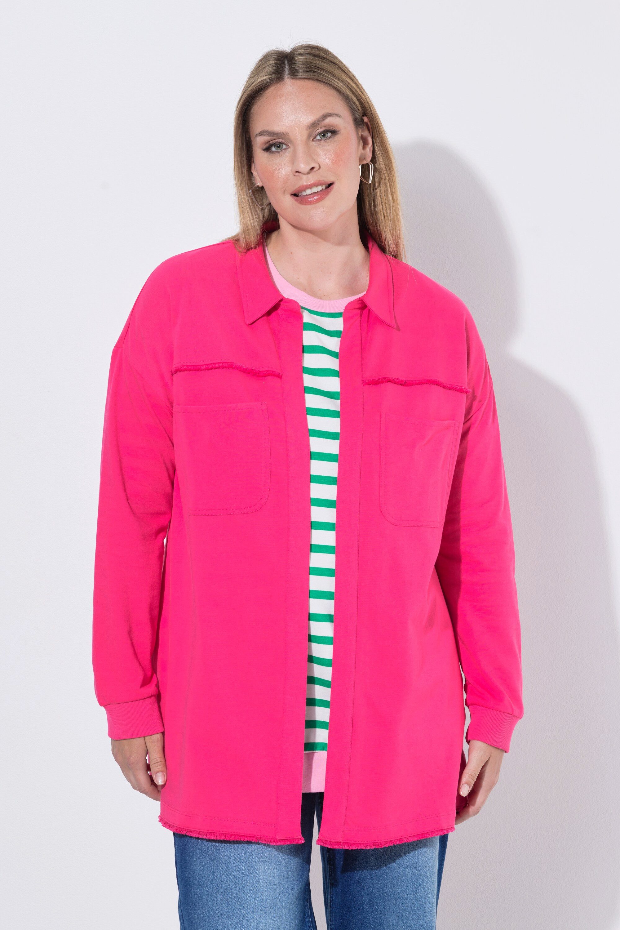 MIAMODA Sweatjacke Sweatjacke Loose Fit offene Form Fransenkanten