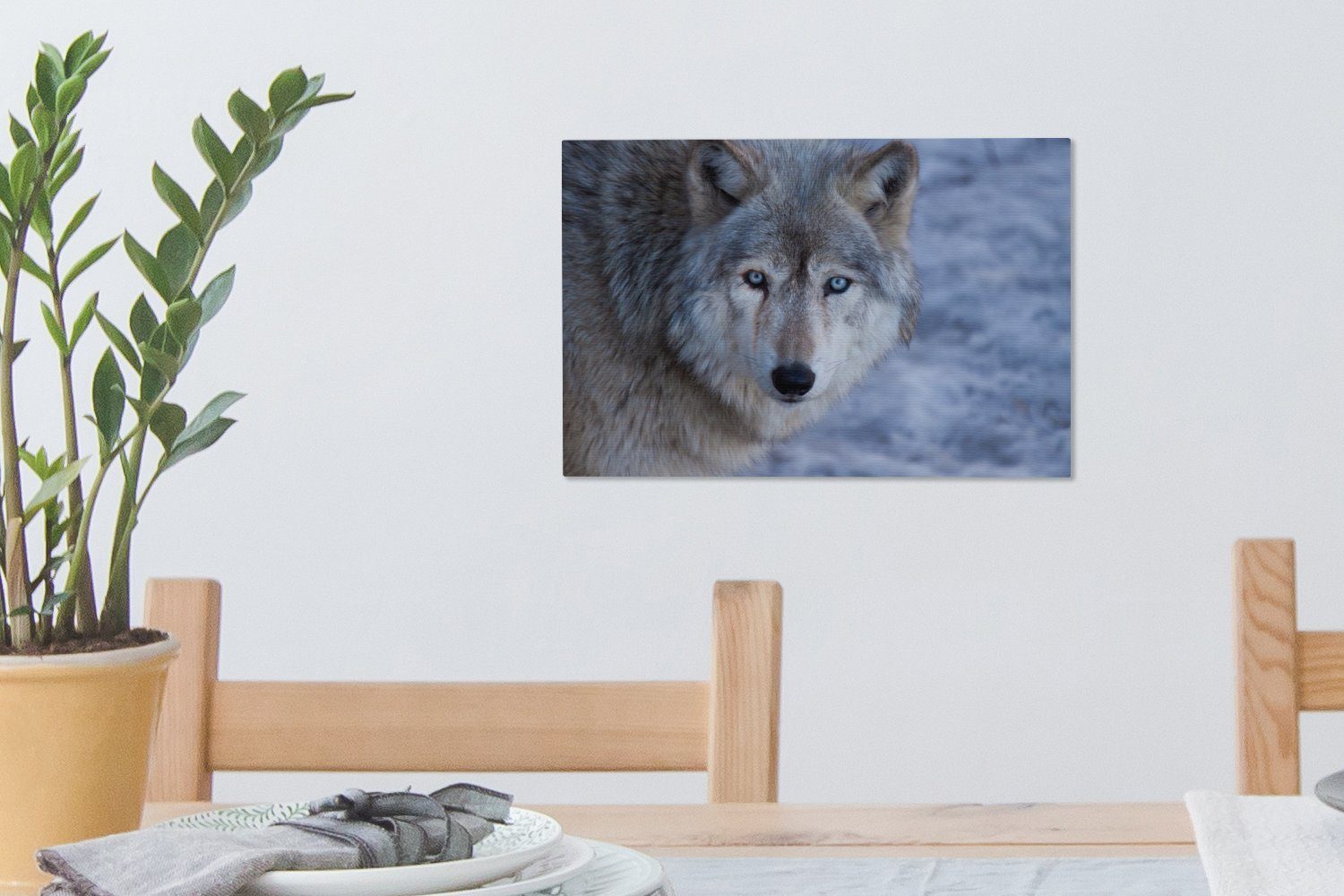 eines Aufhängefertig, (1 Wolfes, Wanddeko, cm Leinwandbild Wandbild Leinwandbilder, Kopf grauen 30x20 St), OneMillionCanvasses®