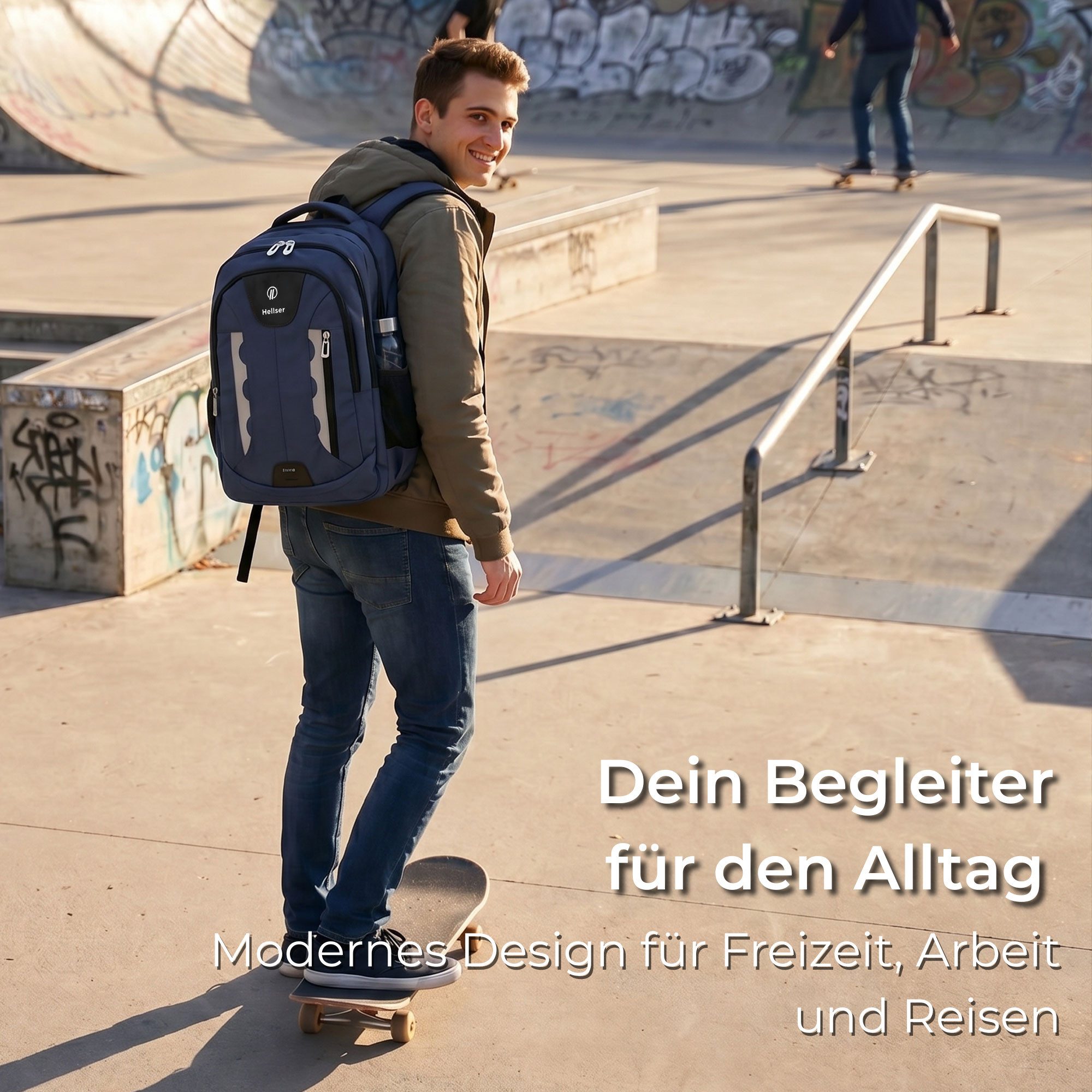 HELLSER Laptoprucksack & Schulrucksack NOVA Unisex mit USB-Ladeanschluss & Laptopfach 16 Zoll, Wasserabweisend, Reiserucksack Handgepäck, Reflektoren, Ergonomisch