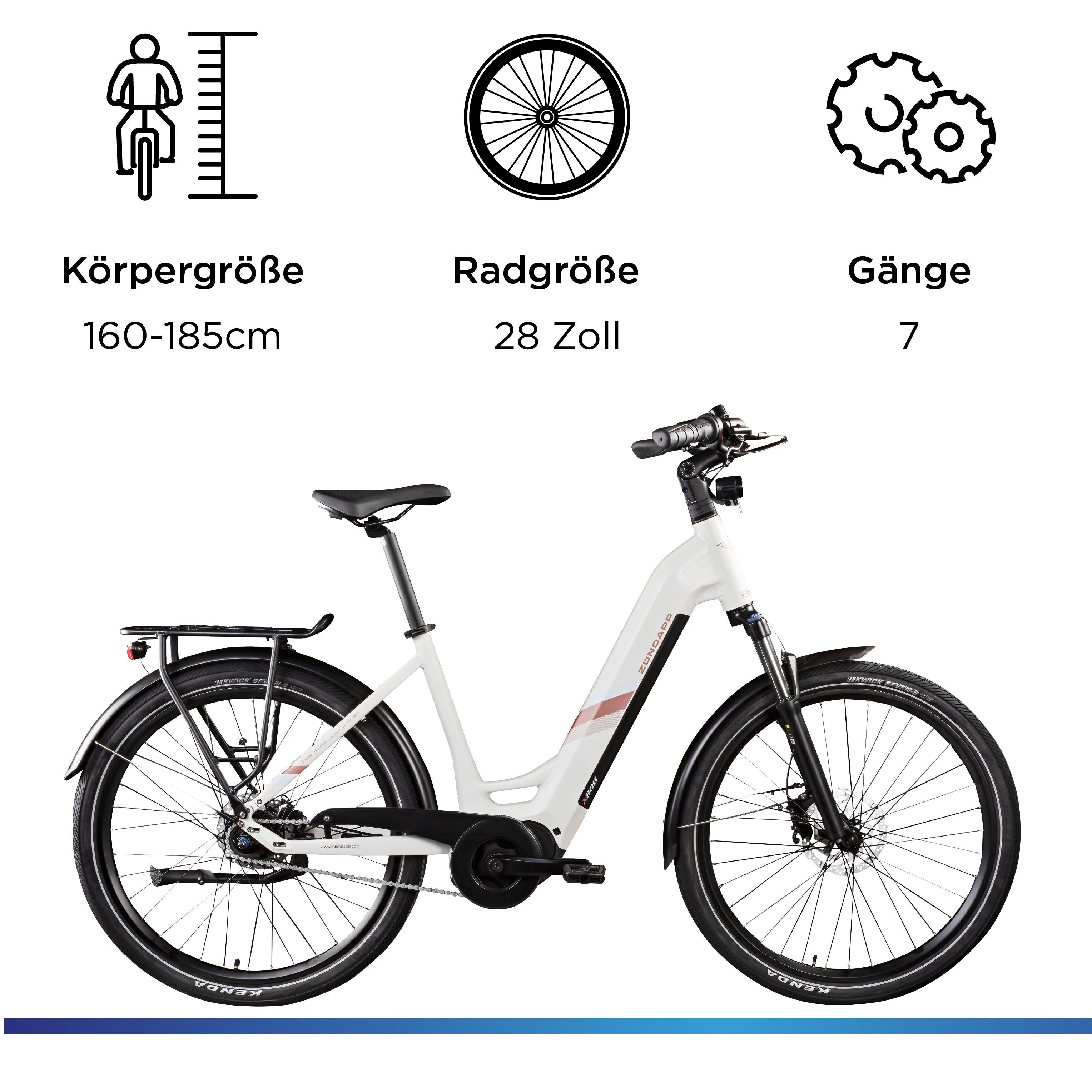 Zündapp E-Bike Cityrad X800, 7 Gang, Nabenschaltung, Mittelmotor, 550 Wh, Pedelec, Elektrofahrrad für Damen und Herren