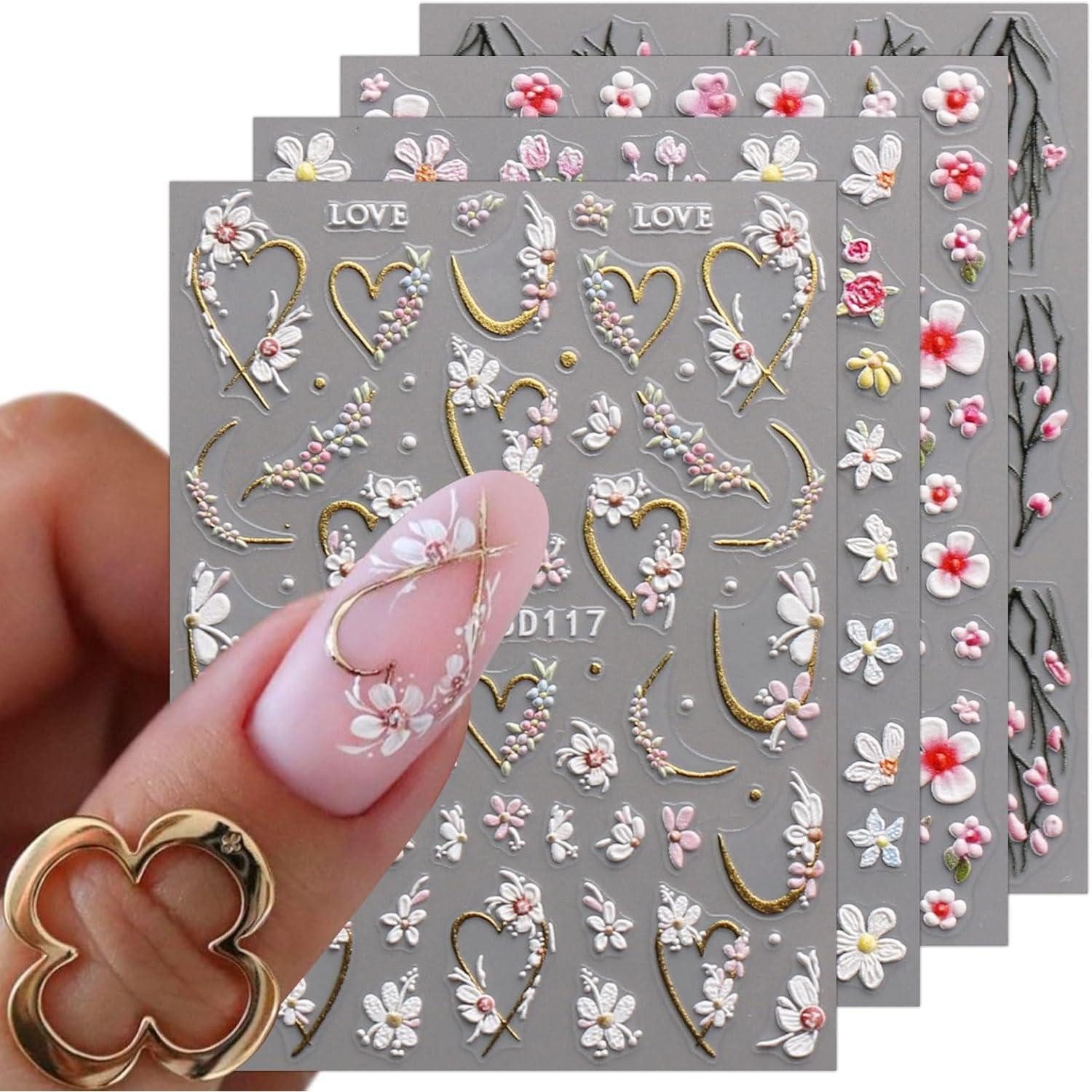 LuxusKollektion Nageldesign Zubehör Nagelsticker 5D Blüten selbstklebend 4 Blatt Nageldesign