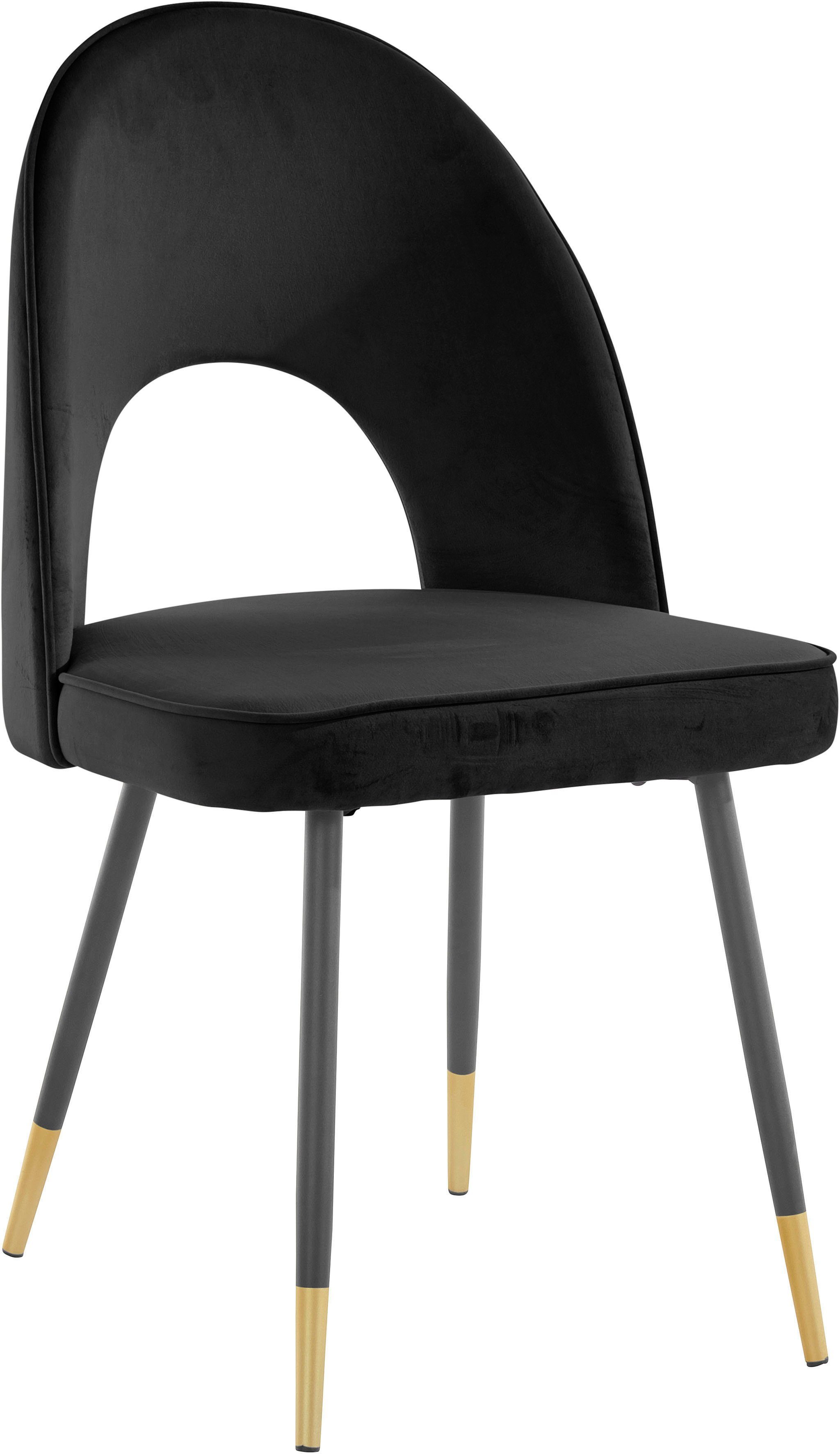 my home 4-Fußstuhl »Rosie« (2 Stück), Bezug in Veloursstoff, Metallgestell in schwarz mit abgesetzten goldfarbenen Füßen, maximale Belastbarkeit 120kg-kaufen