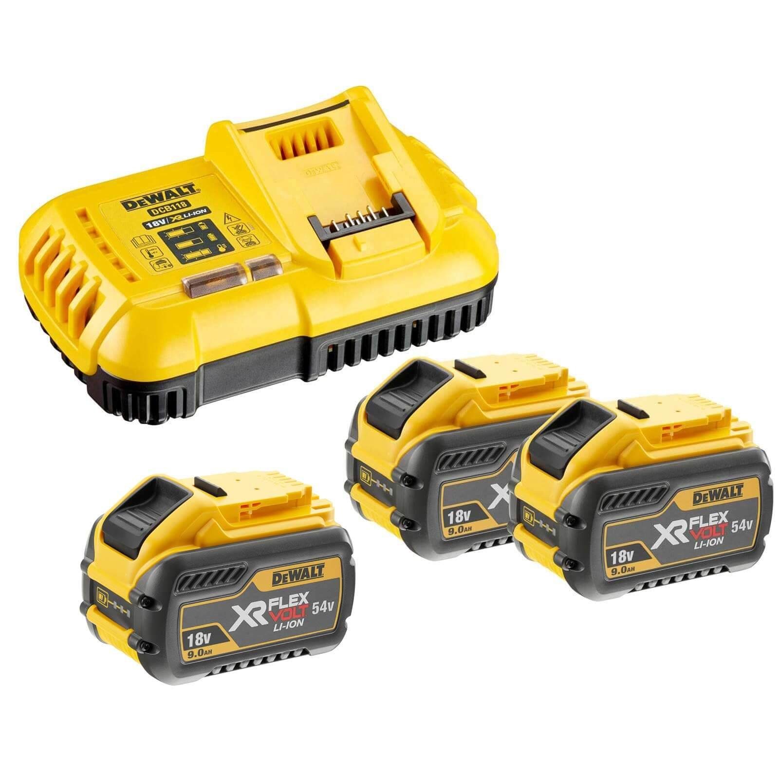 DeWalt Akku Starter-Set DCB118X3-QW FlexVolt - 3x Akkus + Ladegerät Zusatz-Akku DCB118X3-QW (54 V)