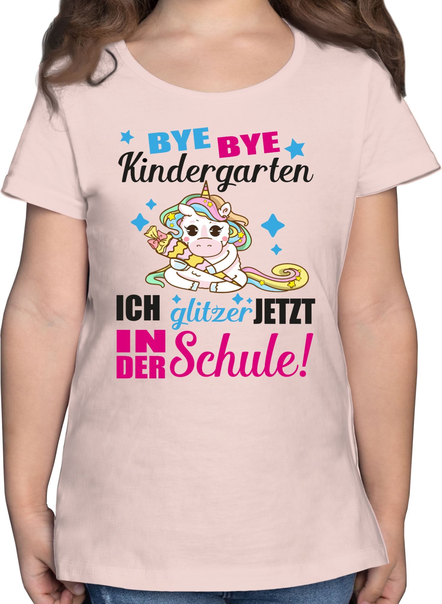 Shirtracer T-Shirt Ich glitzer jetzt in der Schule Einhorn Einschulung Mädchen