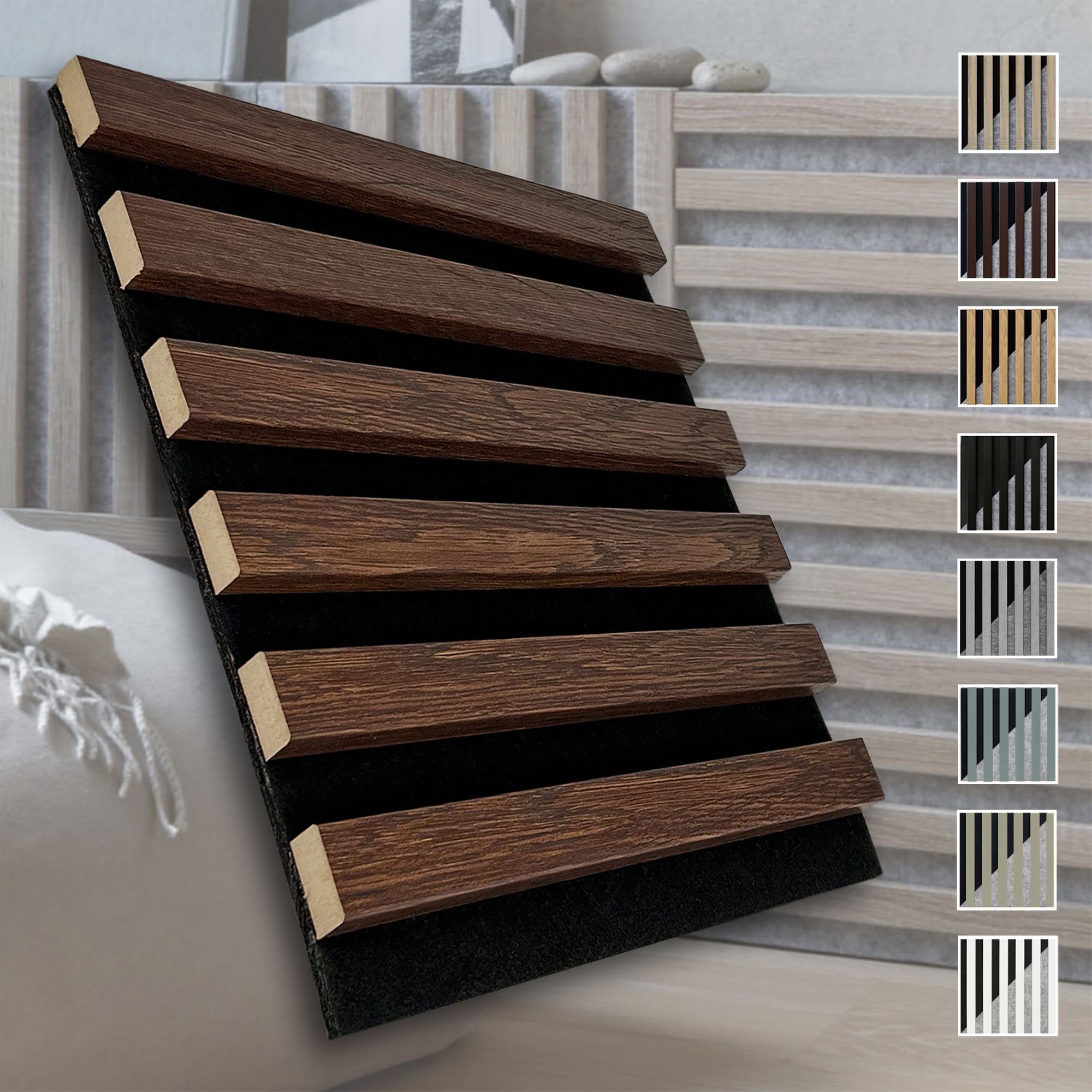 marbet design Wandpaneel, (Akustikpaneele Akustikquadrate 30x30cm Wandverkleidung Holz - (1 Paneel, schwarz - Eiche dunkel) Holzpaneele modern Holzwand schwarze Platte)