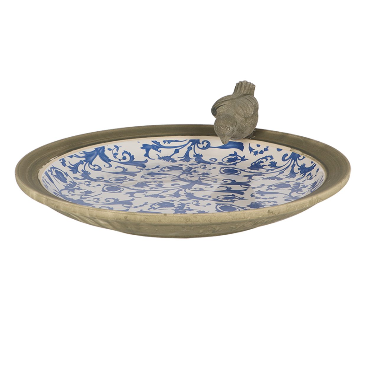 esschert design Vogeltränke Vogeltränke rund Ø 33,5 cm – Keramik mit blauem Barockmuster