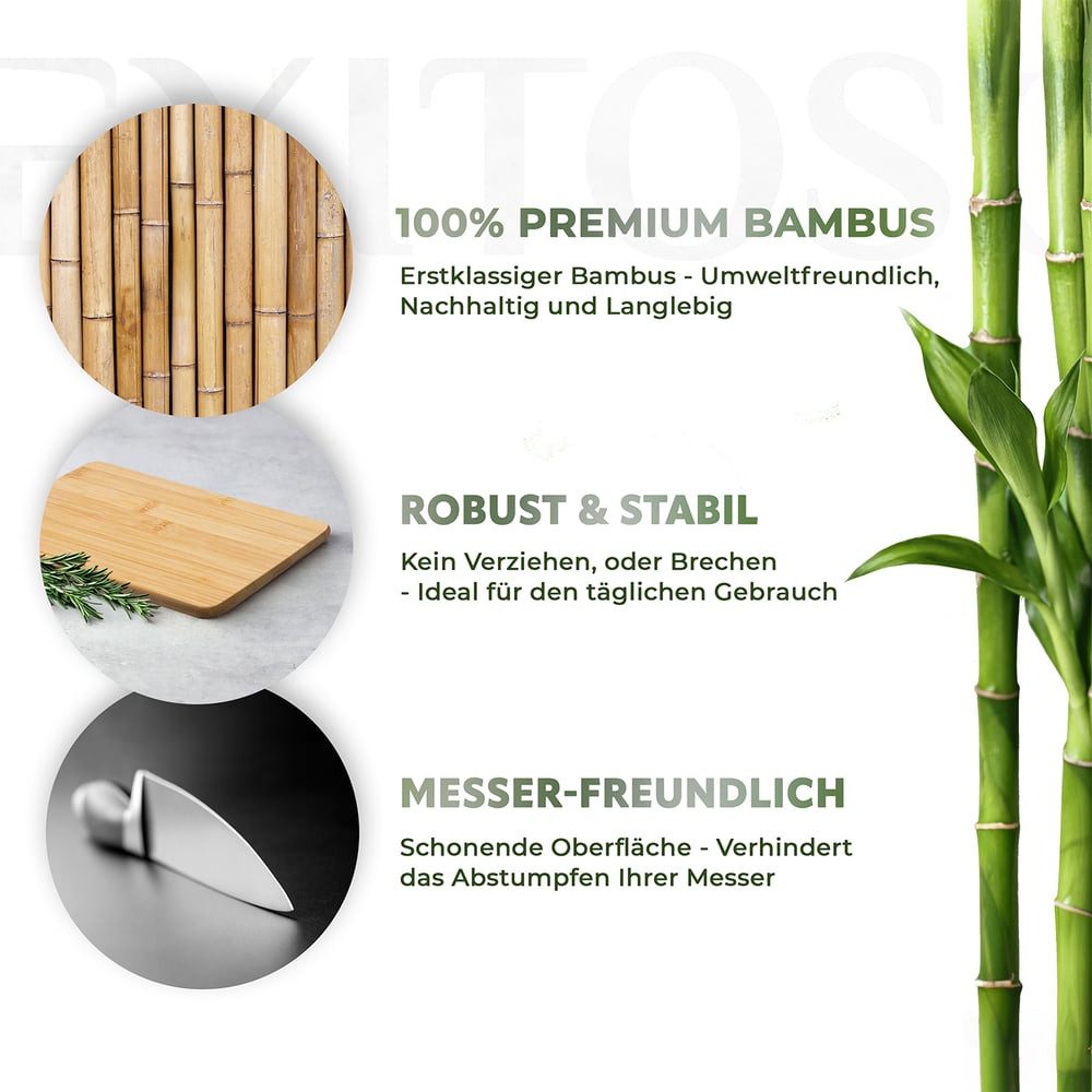 Exitoso Schneidebrett 6er-Set spülmaschinenfest mit Saftrille, Bambus, (6-St), Brotzeitbrett Frühstücksbrettchen Brot Obst Steak rutschfest – Bild 2 von 5