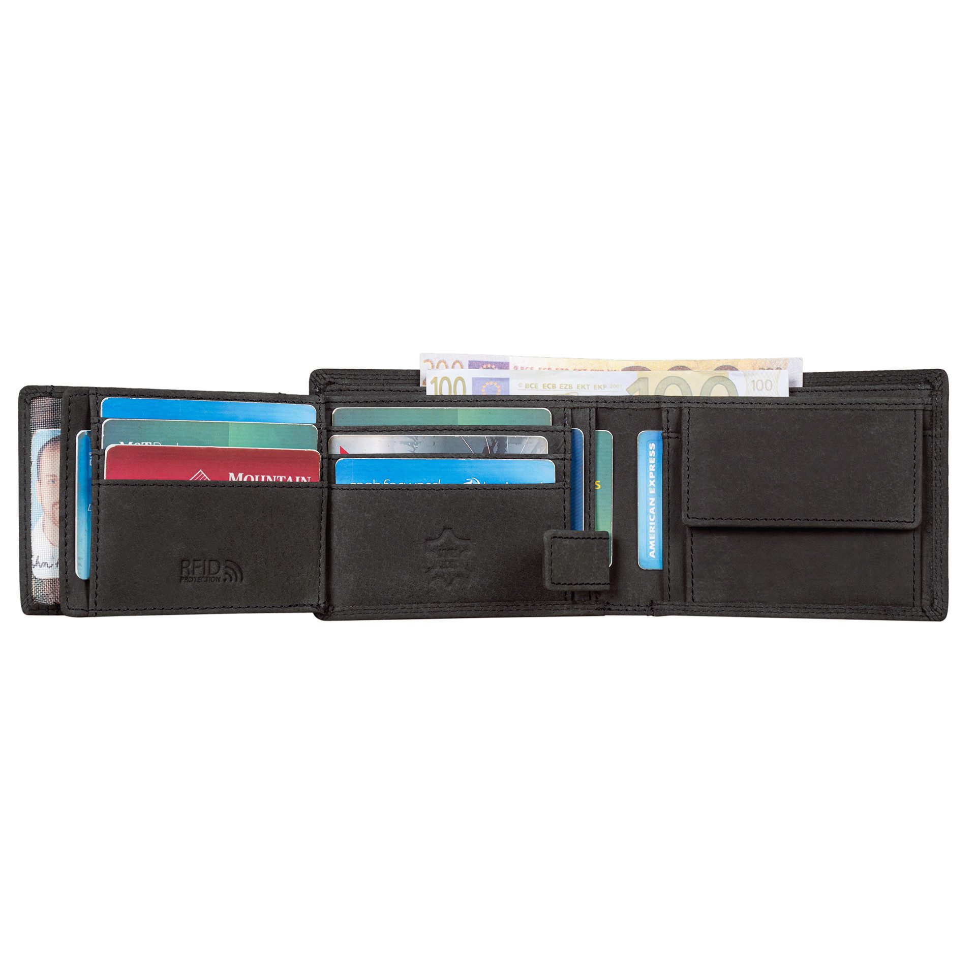 Benthill Geldbörse Herren Echt-Leder Geldbeutel RFID Großes Portemonnaie Männer Vintage, RFID-Schutz Kartenfächer Münzfach – Bild 4 von 5