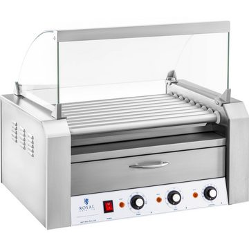 Royal Catering Elektrogrill Hot Dog Grill 2 Zonen Edelstahl Rollengrill Würstchengrill 9 Rollen, 2200 W