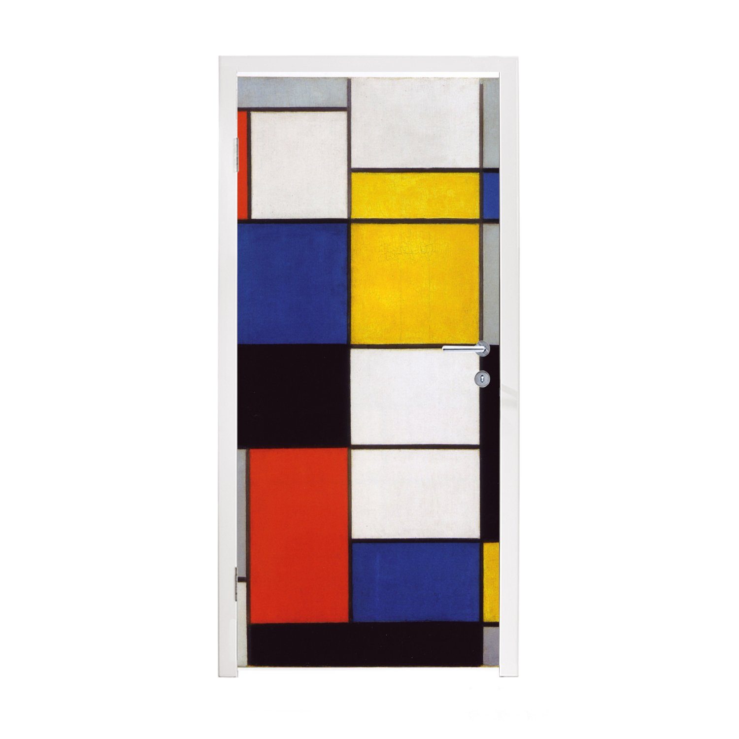 Türtapete Piet Türaufkleber, Mondrian, MuchoWow für St), bedruckt, Matt, Komposition (1 Tür, - cm 75x205 Fototapete A