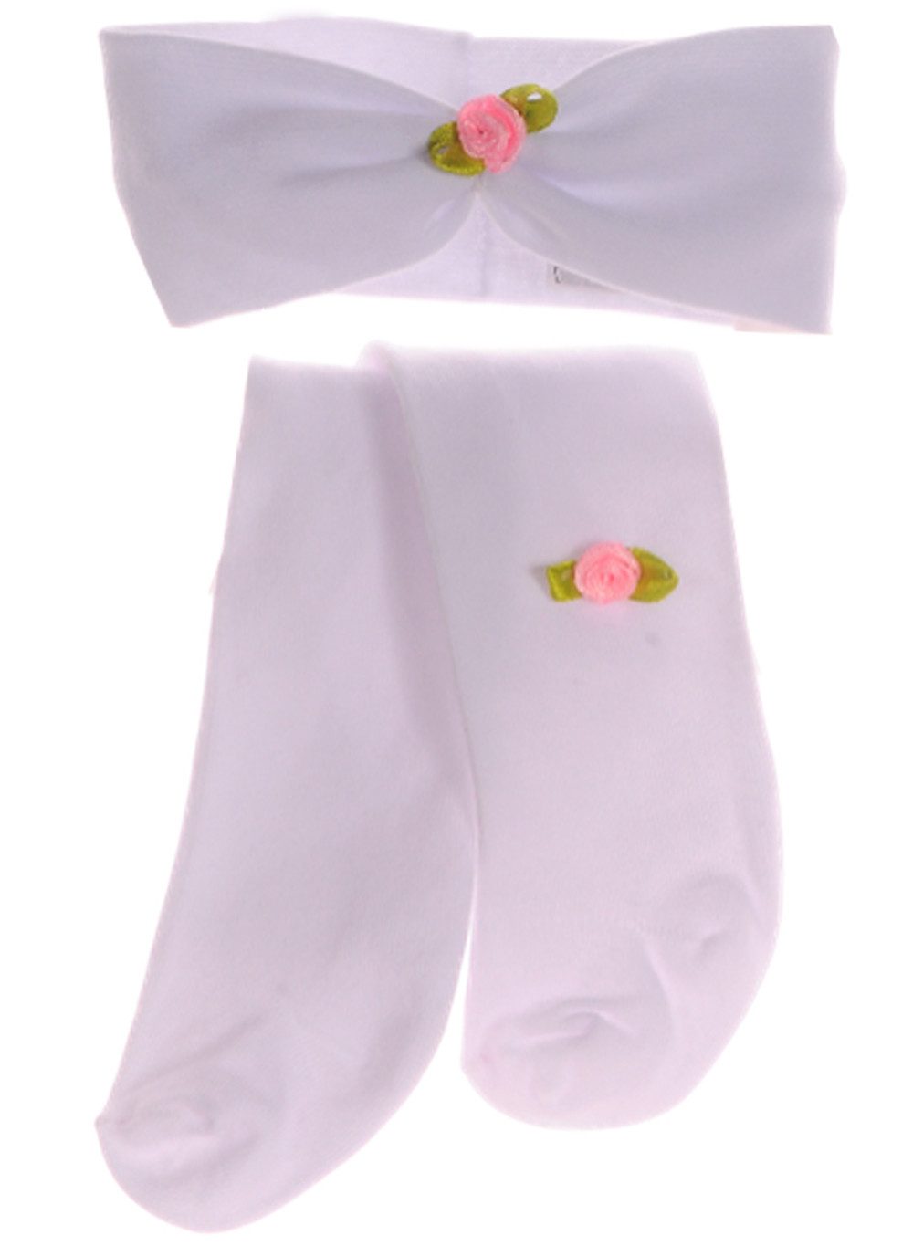 Strumpfhose Baby Set Stirnband Strumpfhose in Weiß für Neugeborene Taufe Fest