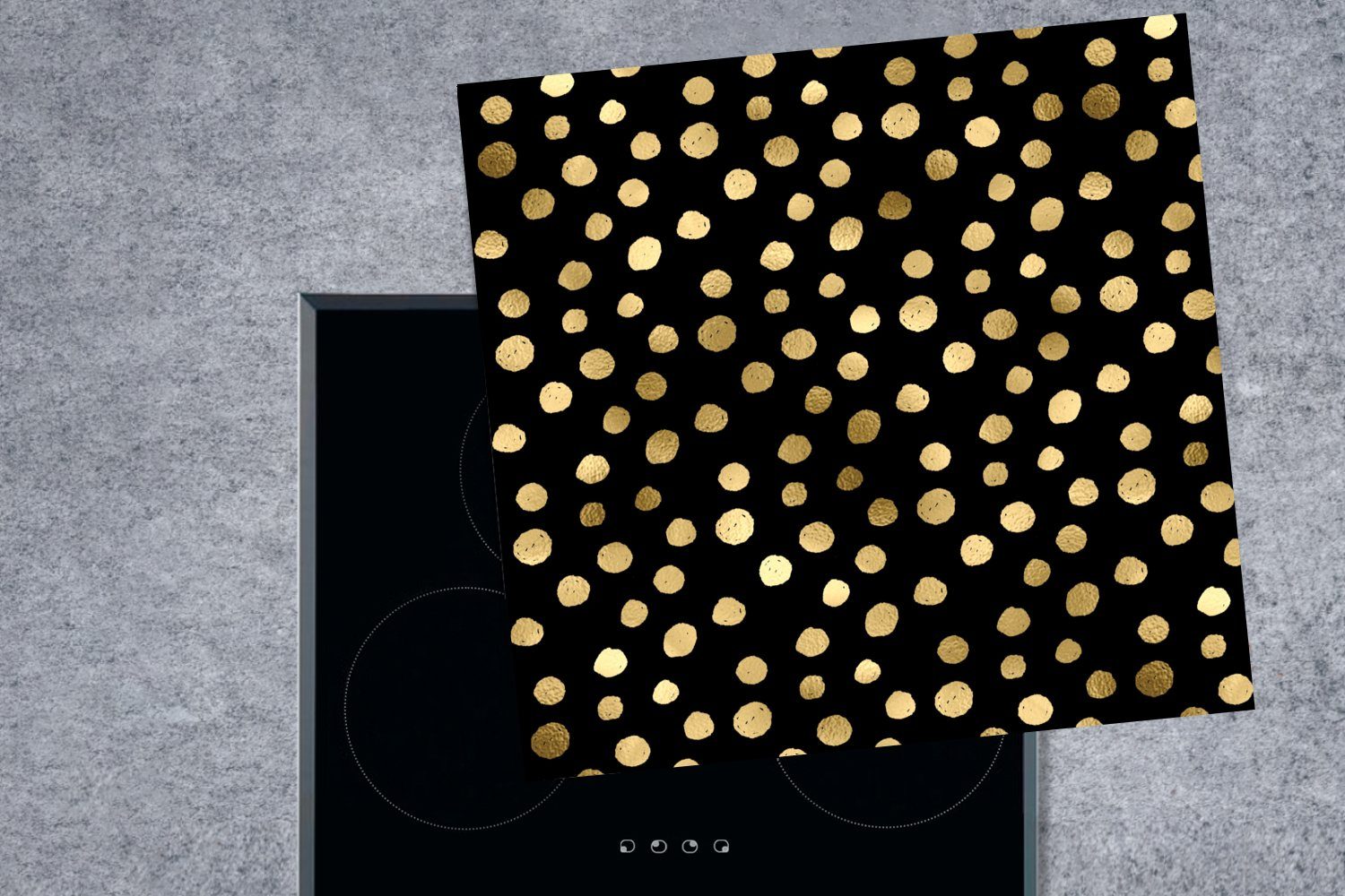 MuchoWow Herdblende-/Abdeckplatte Muster cm, Ceranfeldabdeckung, 78x78 Arbeitsplatte für tlg), (1 küche Gold, - Punkte - Vinyl