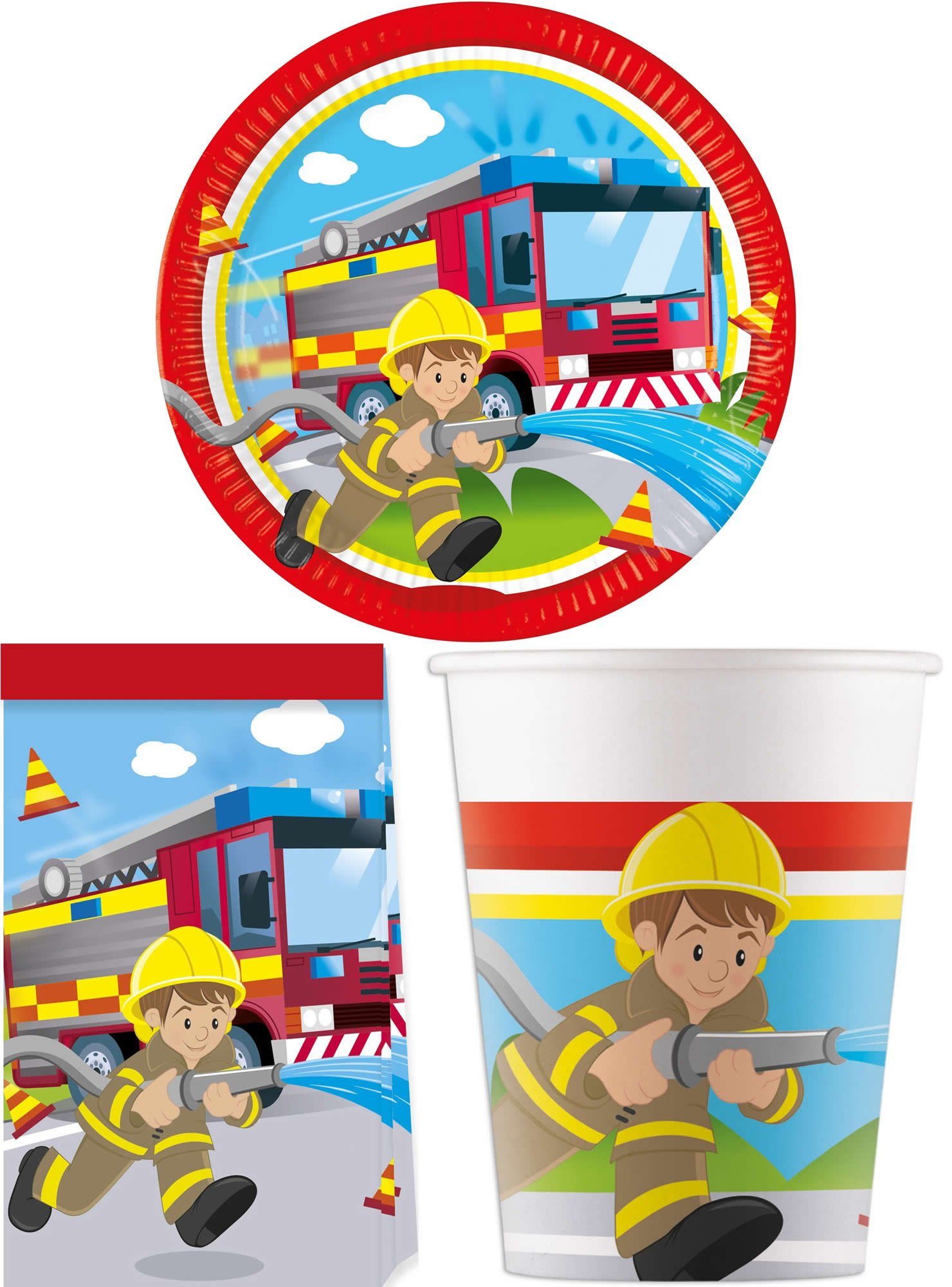 Procos Einweggeschirr-Set 24-tlg Set Kindergeburtstag Party Feier Fete Deko Motto Feuerwehr (24-tlg), 8 Personen