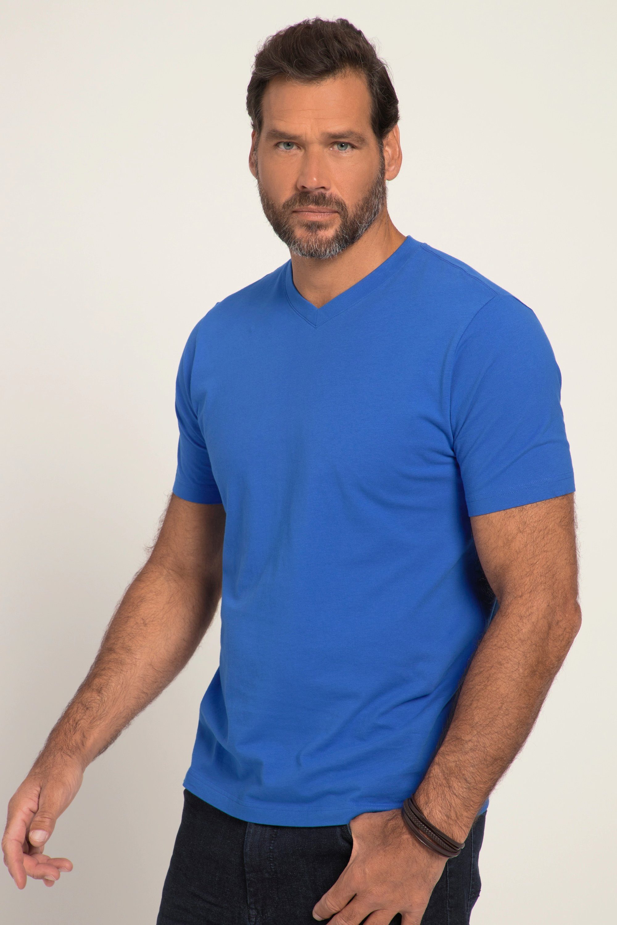JP1880 T-Shirt T-Shirt Basic V-Ausschnitt bis 8XL blau