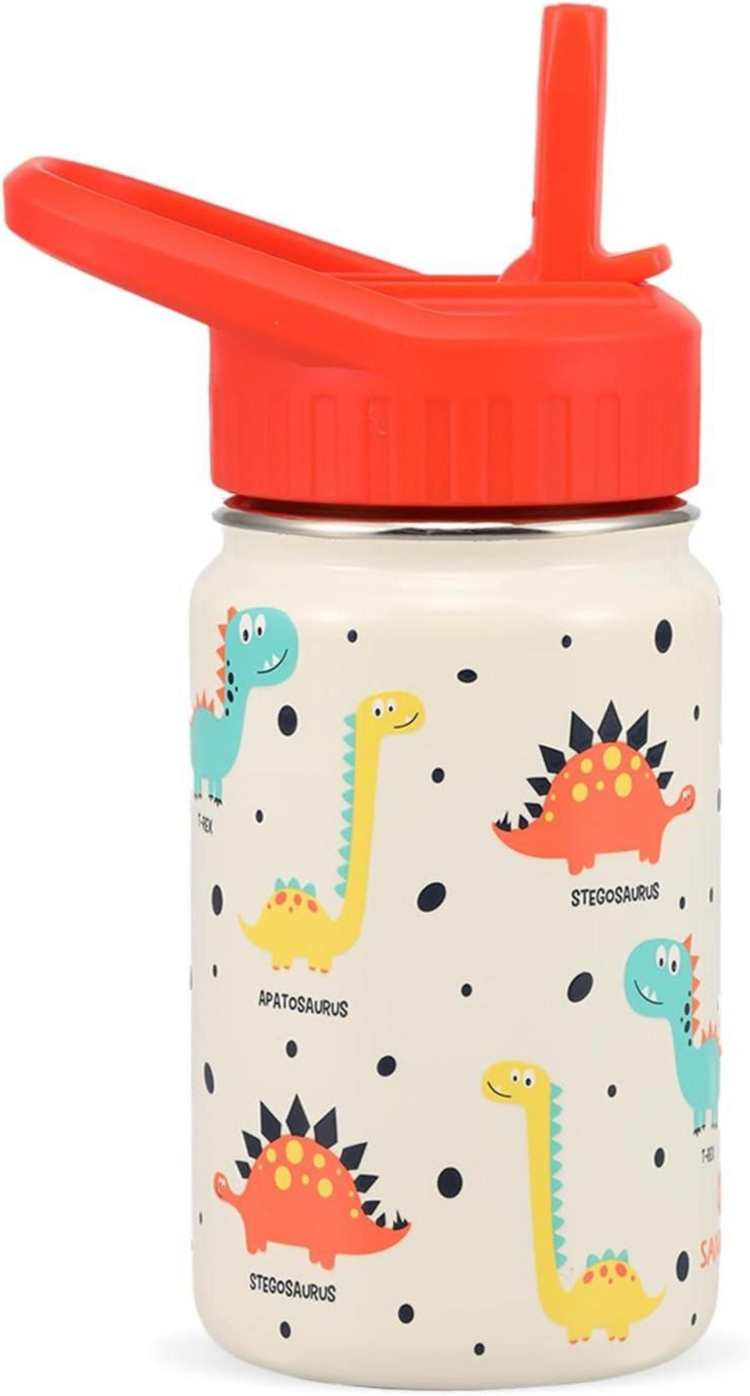 Kinderbecher Trinkflasche Kinder Edelstahl 350ml mit Strohhalm Auslaufsicher
