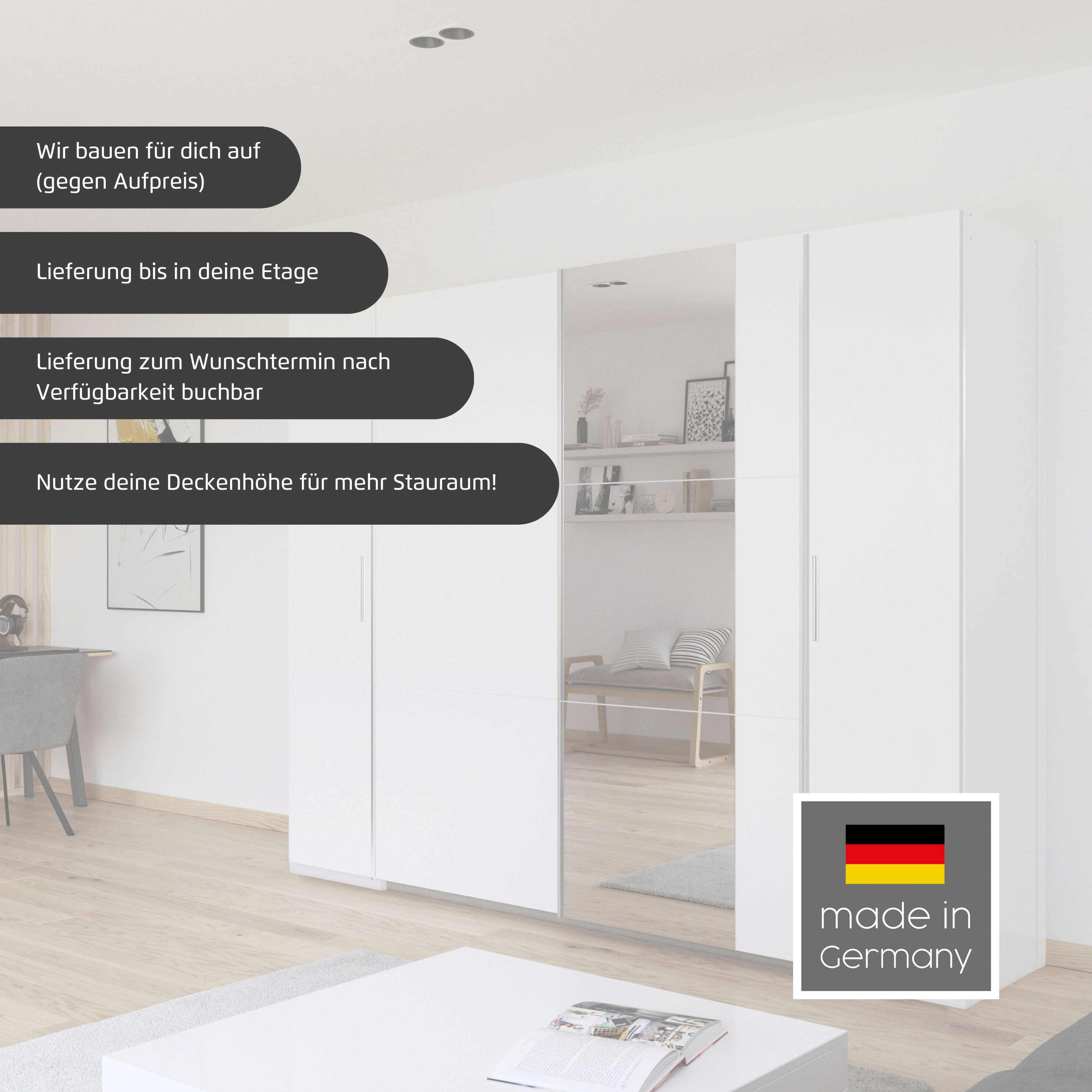 rauch Schwebetürenschrank Kleiderschrank Drehtürenschrank Schrank Garderobe KRONACH TOPSELLER (in 3 Ausstattungen BASIC/CLASSIC/PREMIUM, Breiten 131/175/218/261 cm) optional ohne, mit 1 oder 2 Spiegel, viel Stauraum MADE IN GERMANY