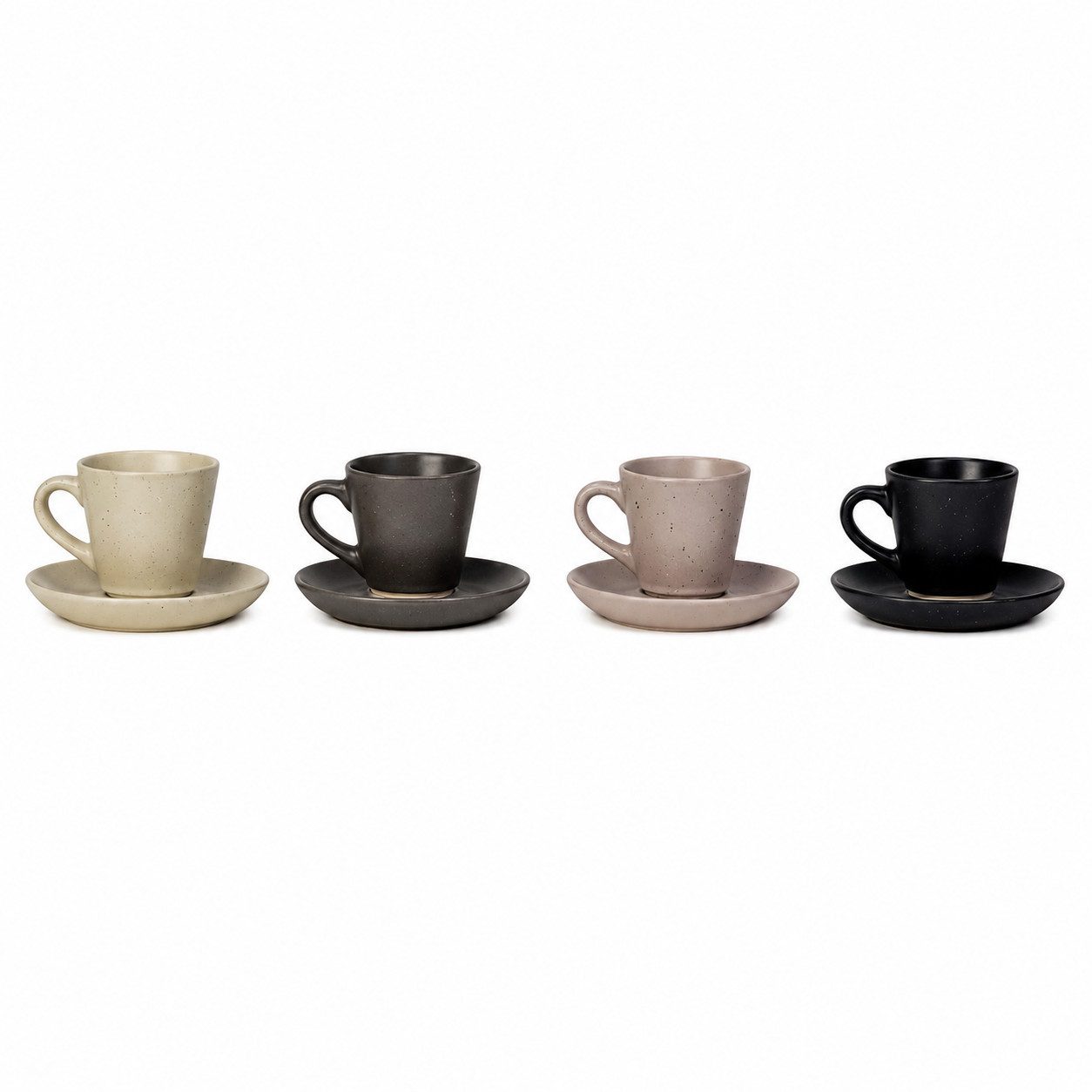 XiRRiX Espressotasse Espresso Tassen Set mit Untertasse bunt mit Herzmotiv, Steinzeug, Spülmaschinengeeignet
